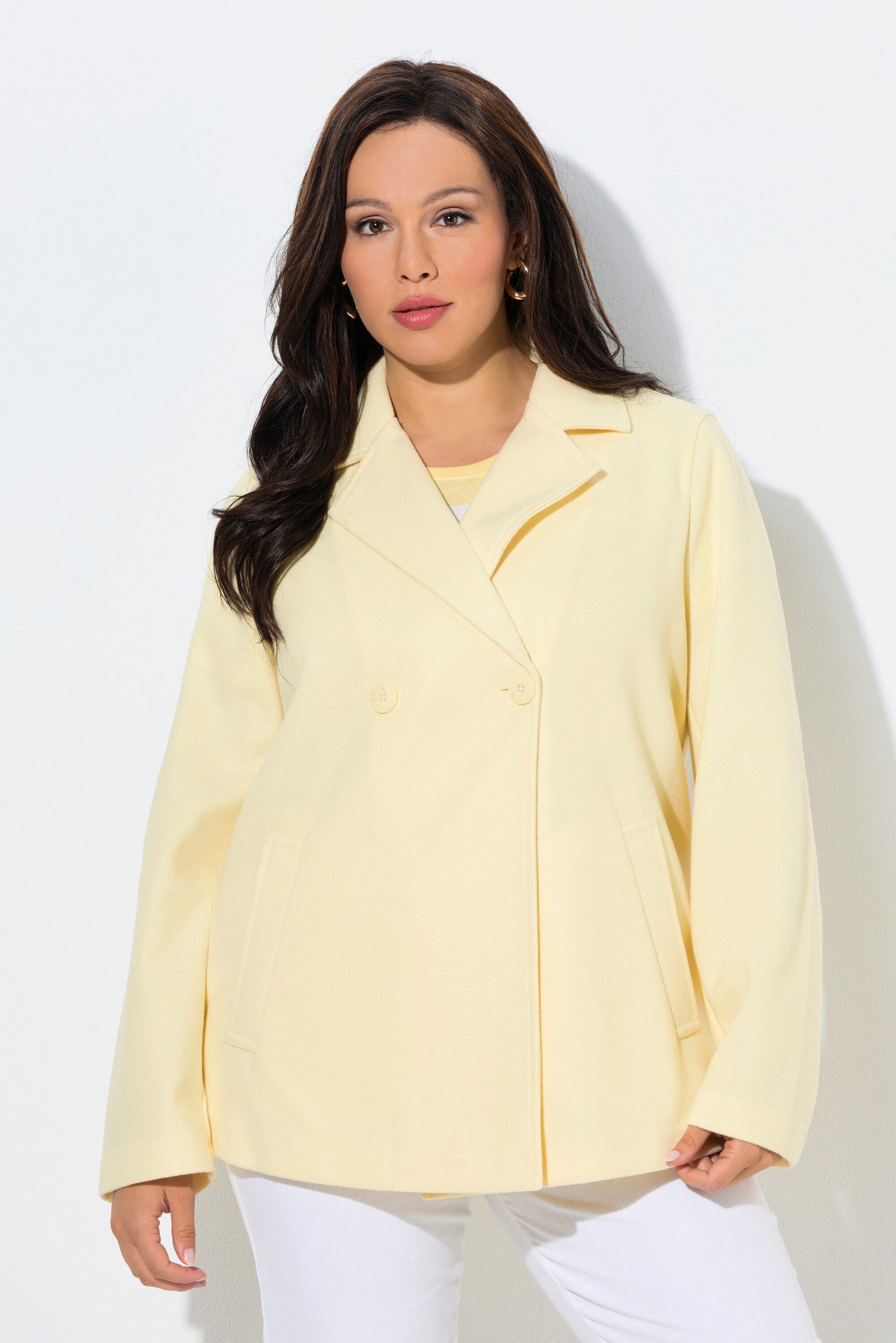 Ulla Popken Sommerjacke Fleece-Cabanjacke A-Linie Reverskragen Langarm