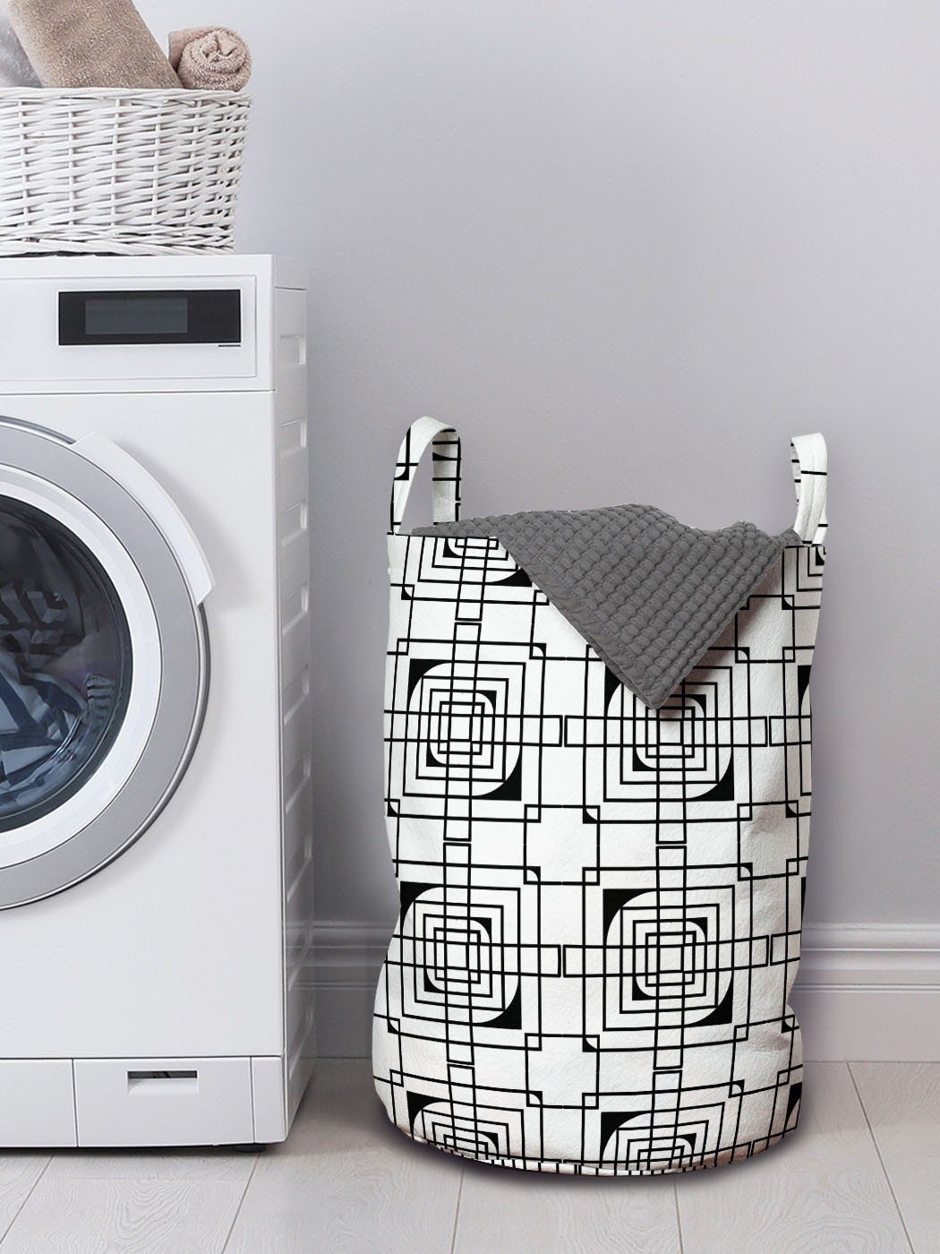 Abakuhaus Wäschesäckchen Wäschekorb Formen mit für Konzentrische Artwork Griffen Geometrisch Waschsalons, Kordelzugverschluss