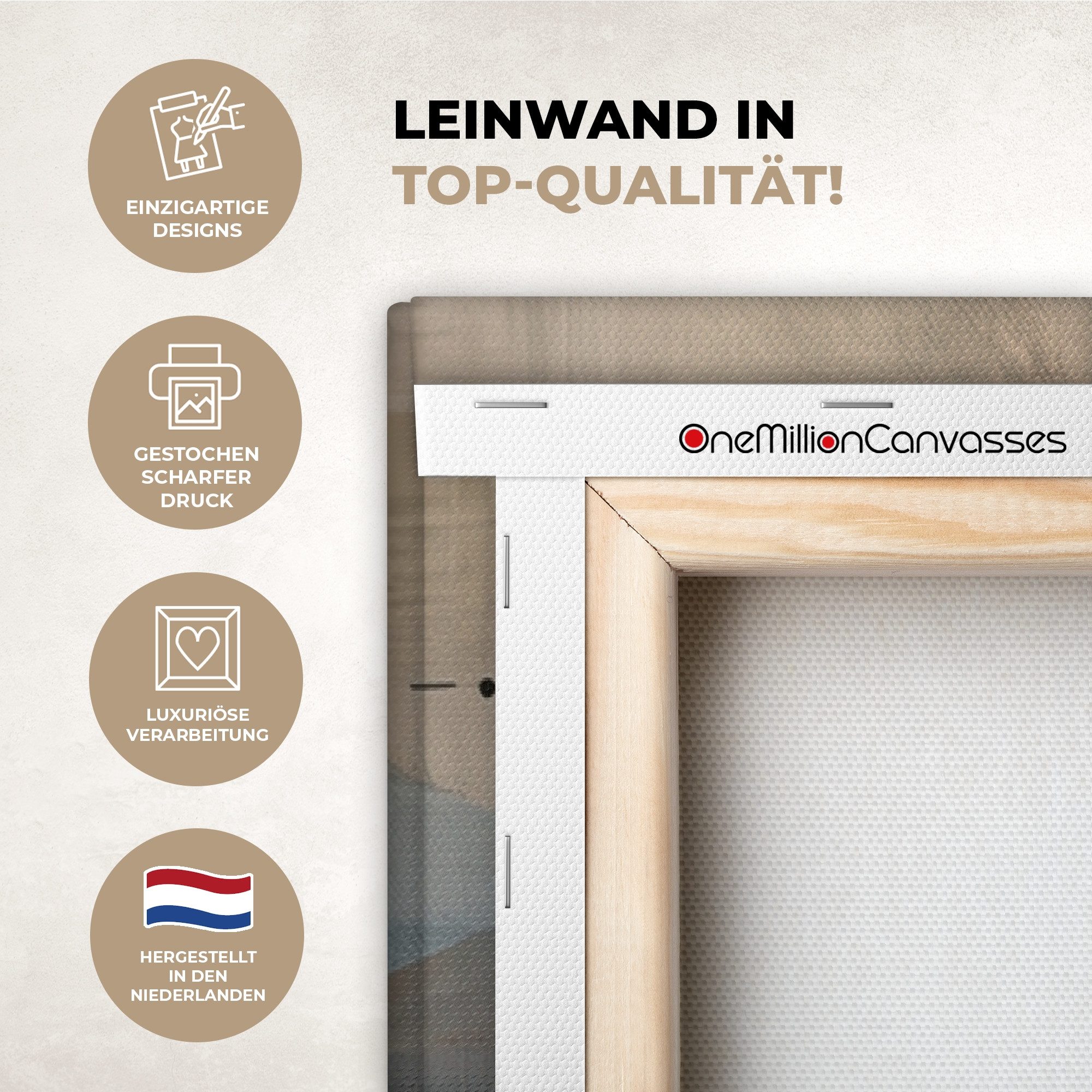 OneMillionCanvasses® Leinwandbild Panorama Abstrakt - Modern - Beige - Ästhetisch - Gold, Fotodruck (1 St), Wandbild, Deko Schlafzimmer Wohnzimmer Flur 60x20 cm – Bild 3 von 5