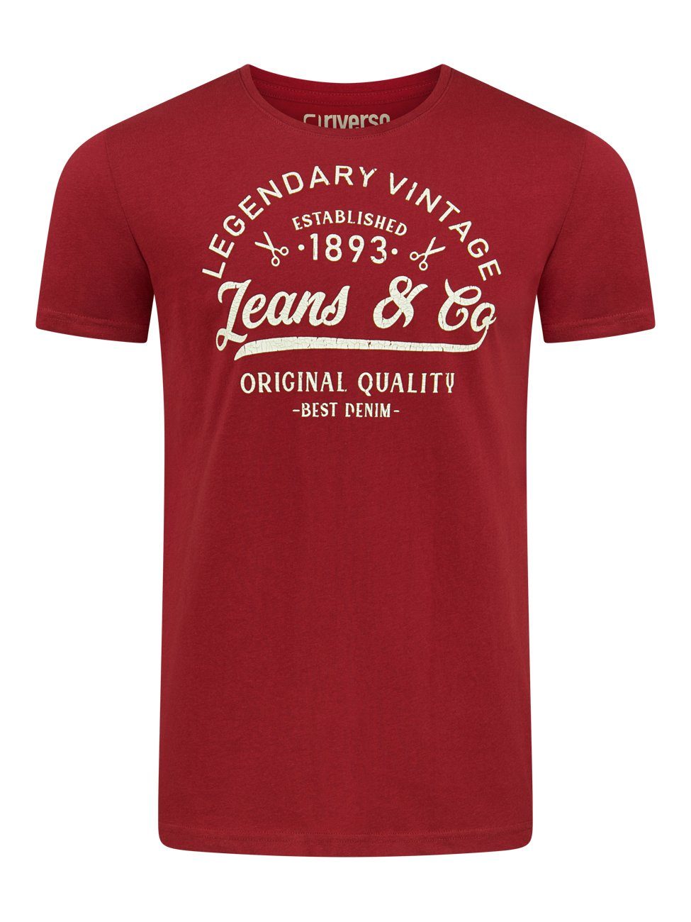 100% aus Regular Fit Shirt Rundhalsausschnitt (F1JD) Kurzarm Tee riverso Printshirt (1-tlg) Herren Baumwolle Red T-Shirt Dried mit RIVLeon Tomato