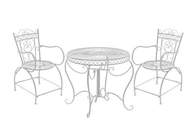 TPFGarden Garten-Essgruppe Sheen - Sitzgruppe für Garten, Balkon, Terrasse, (Gartenmöbel-Set - Bistro-Garnitur / Bistro-Set outdoor, 3-tlg., Gartenset aus handgefertigten Eisen - Farbe: antik weiß), Stuhl (HxB): 88 x 48 cm - 1 Tisch (LxBxH): 90 x 90 x 69cm