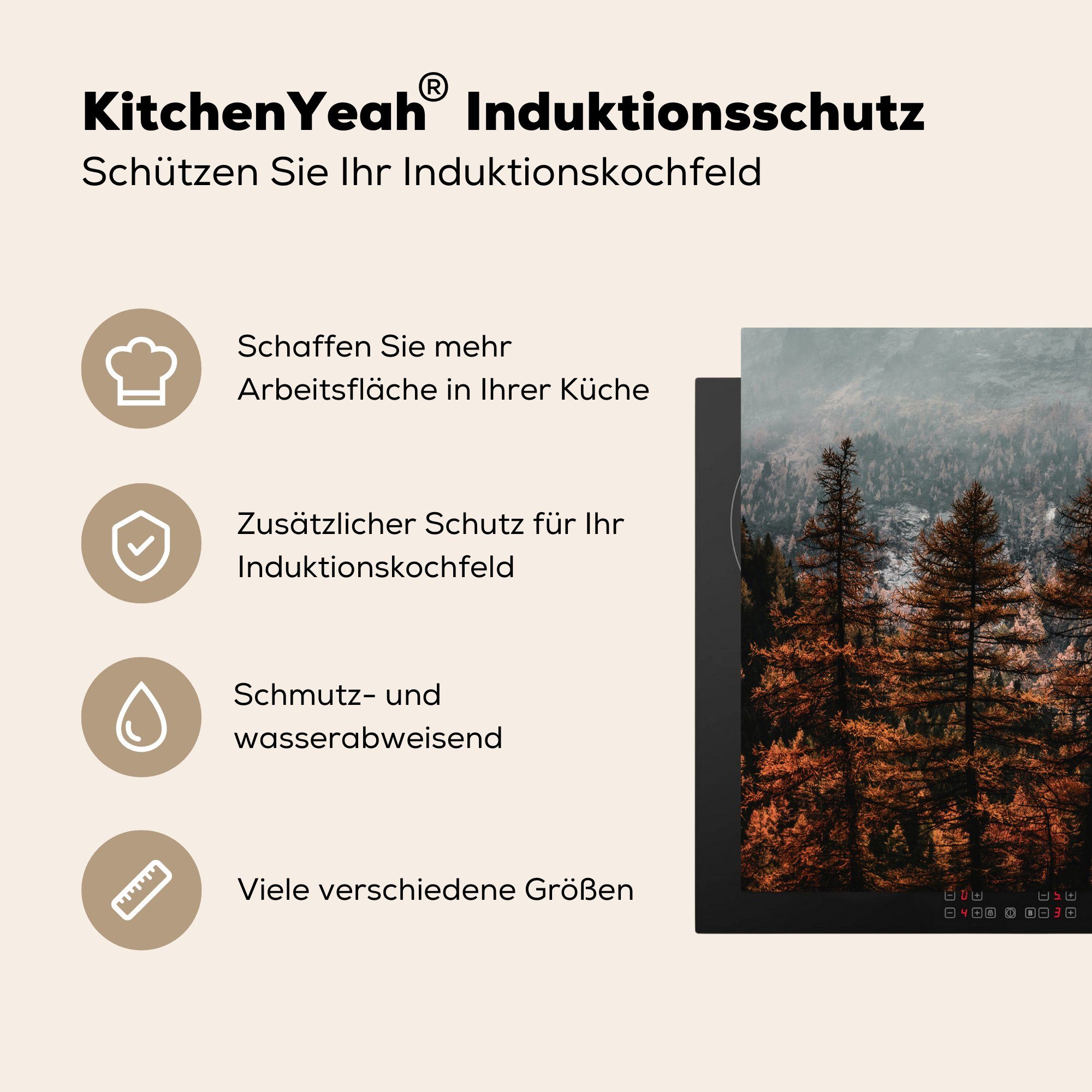 MuchoWow Herdblende-/Abdeckplatte Bäume - tlg), cm, für Arbeitsplatte Vinyl, Winter, (1 küche - Nebel 78x78 Ceranfeldabdeckung