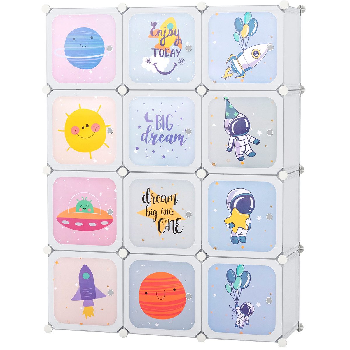 COSTWAY Kinderkleiderschrank Kunststoff mit 12 Würfeln, erweiterbar mit Türen