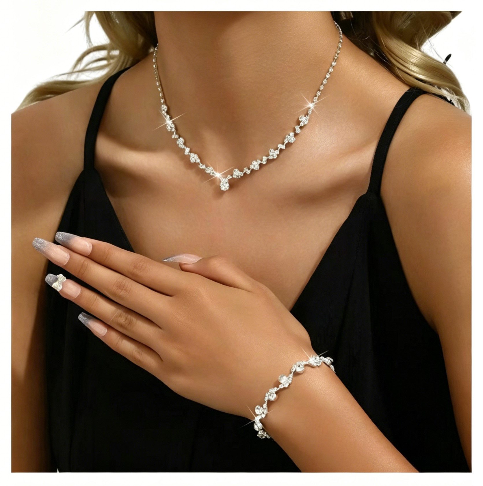 Zaewry Schmuckset Brautschmuck-Set: Wellenförmige Halskette und Armband, geeignet für Hochzeiten, Bälle und Partys