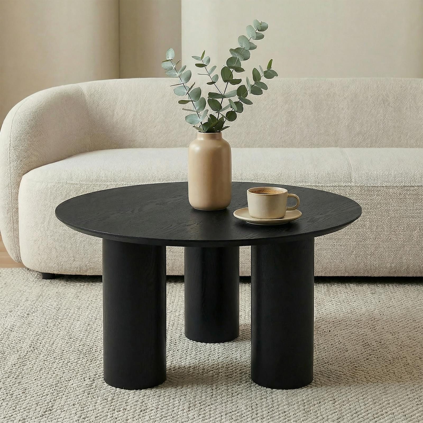 IDIMEX Couchtisch ESTER, Beistelltisch 70 cm mit zylinderförmigen Standfüßen Schwarz
