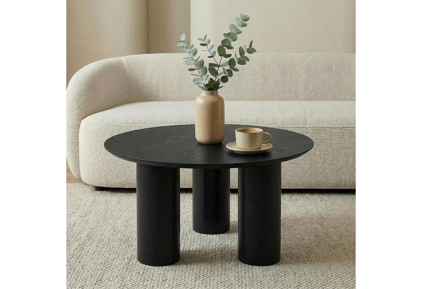 IDIMEX Couchtisch ESTER, Beistelltisch 70 cm mit zylinderförmigen Standfüßen Schwarz