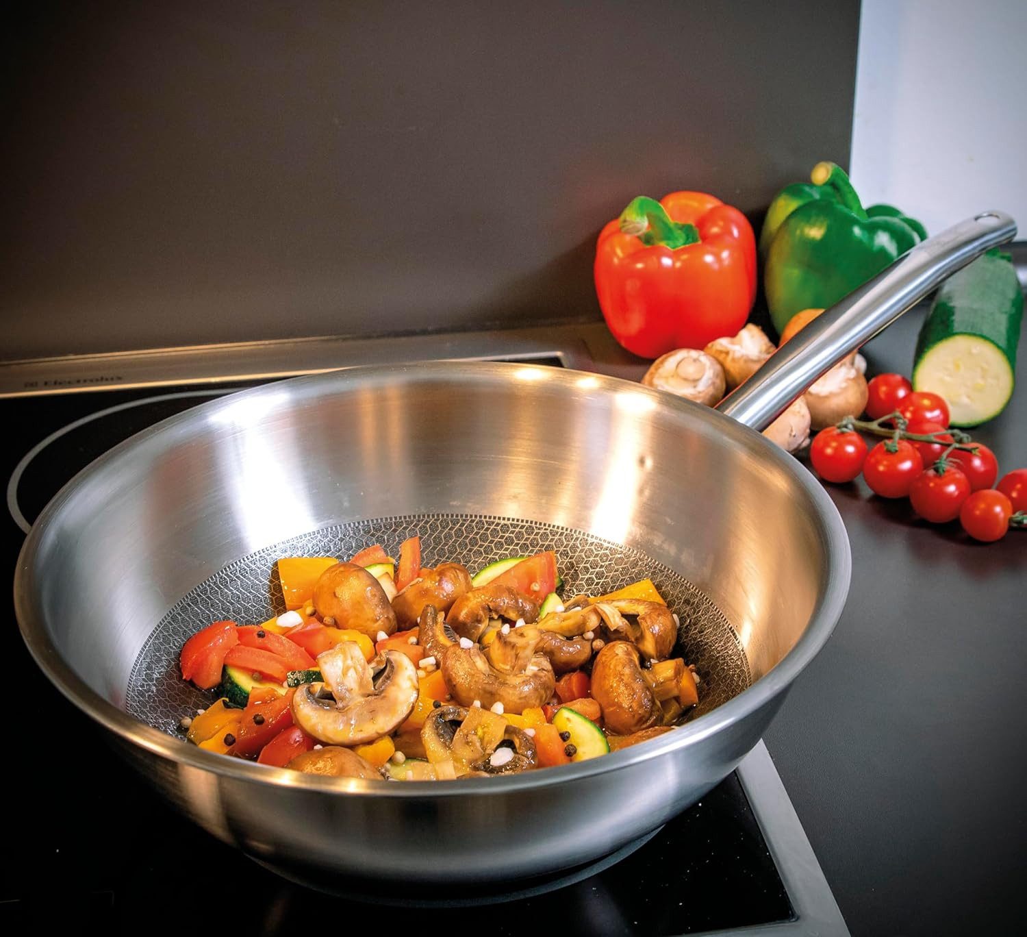 Spring Wok Spring Vulcano Cut Resist Wokpfanne 28 cm Edelstahl, Edelstahl, Induktion