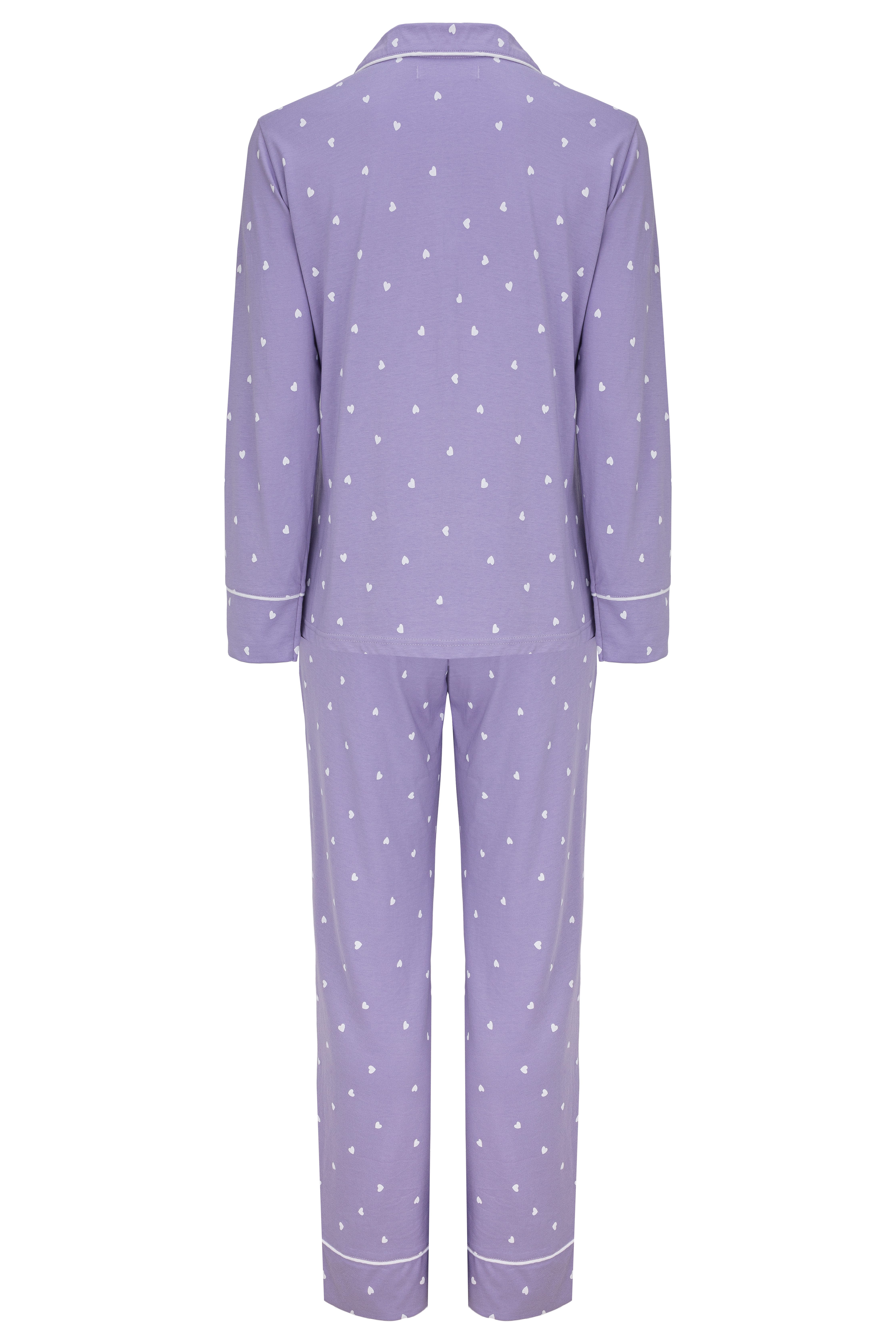 SNOOZE OFF Pyjama Schlafanzug in zartem flieder mit weißen Herzen (2 tlg., 1 Stück) und Kontrastpaspeldetails