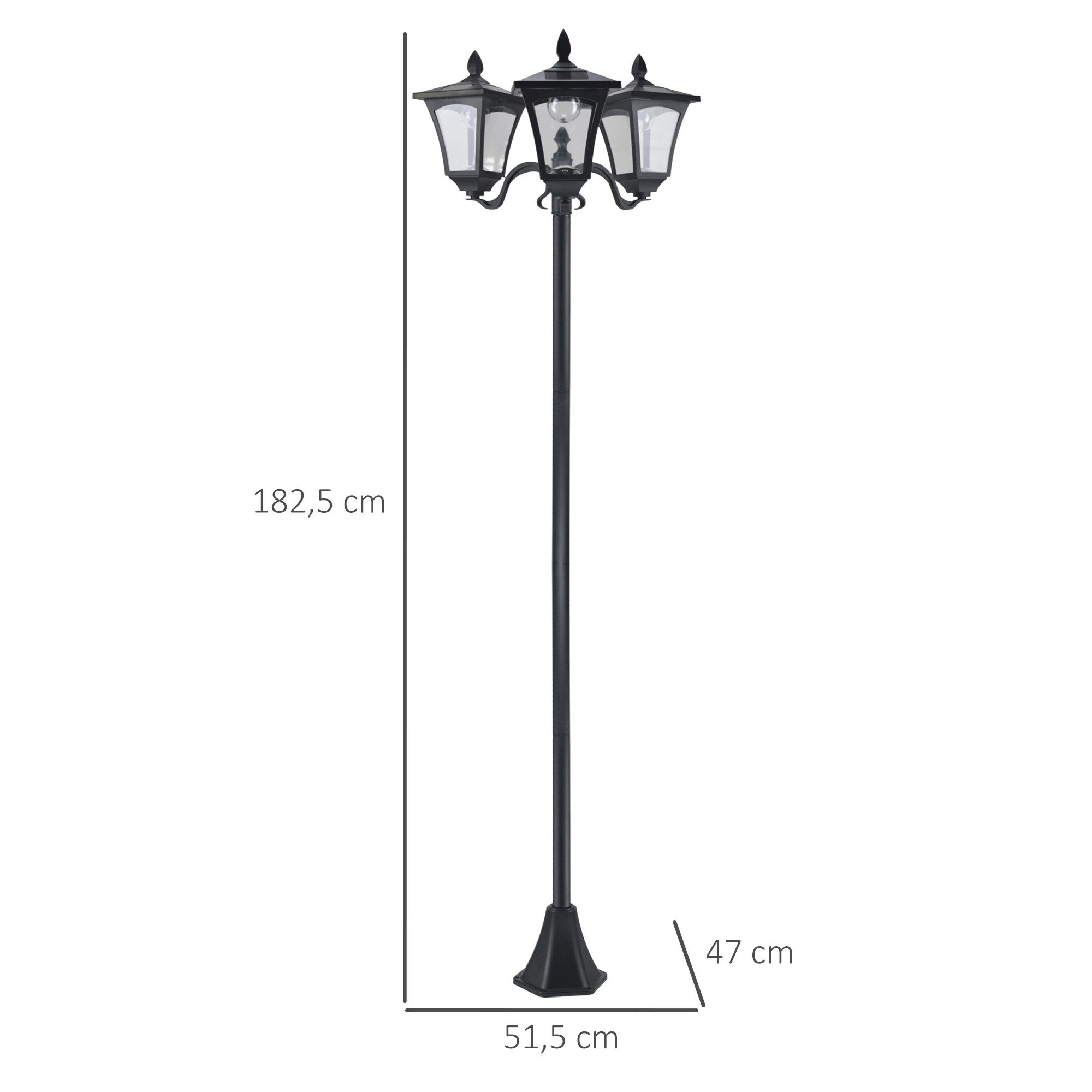 Outsunny Außen-Stehlampe Wegleuchte mit LED 120 Lumen, automatischer Lichtsensor, LED, Kaltweiß, Schwarz 51,5 x 47 x 182,5 cm