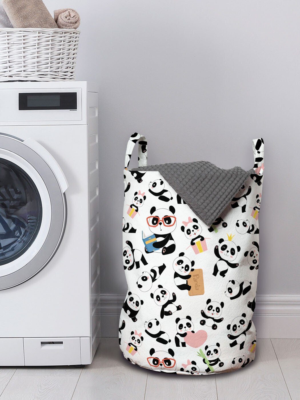 Abakuhaus Griffen Waschsalons, Kordelzugverschluss Tiere Karikatur-Baby-Panda-Bild Wäschesäckchen mit Wäschekorb für