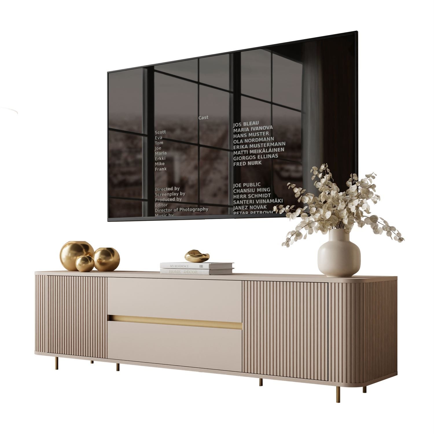 Lookway TV-Schrank MIRAGE GOLD 180 cm mit geriffelten Fronten 180x52x40 cm