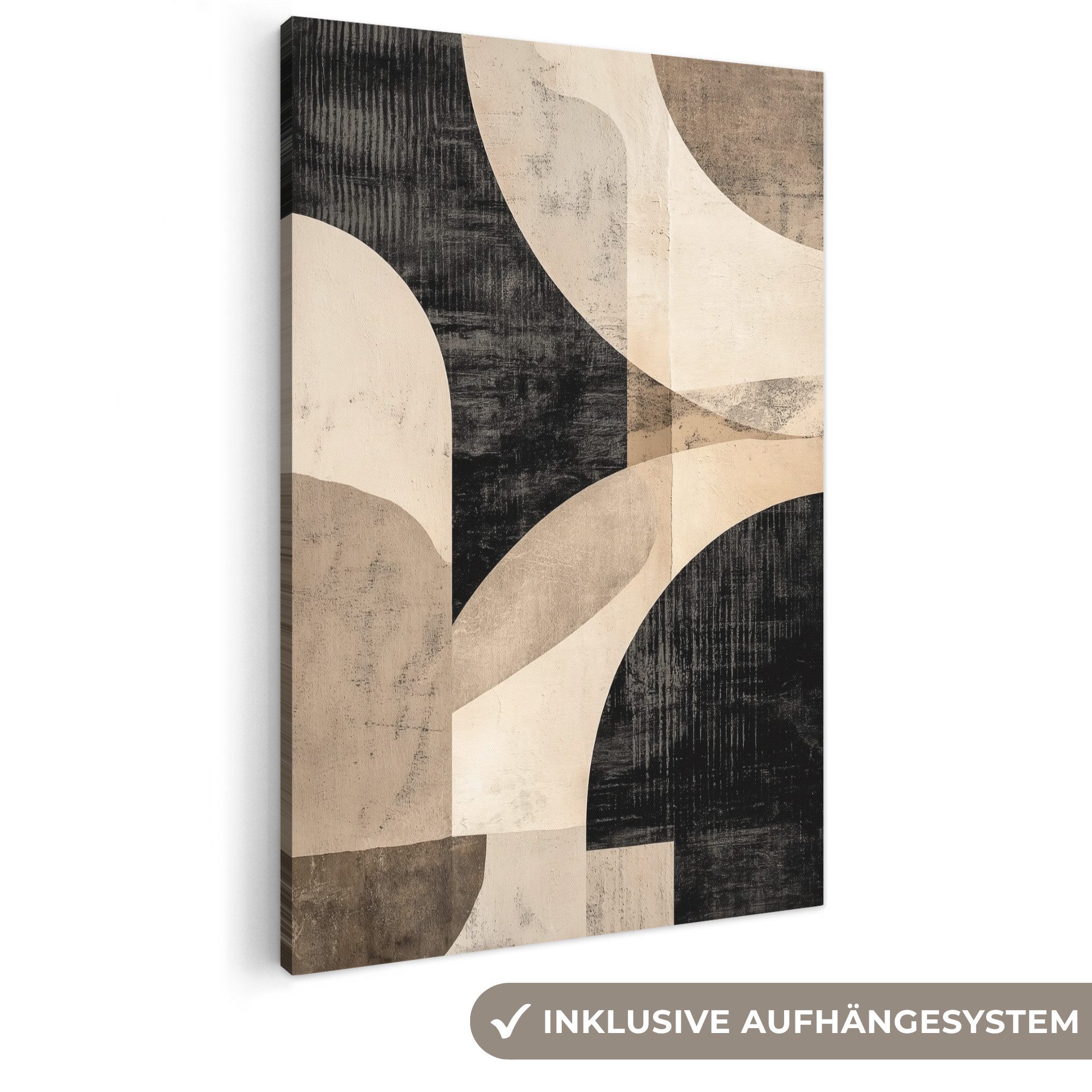 OneMillionCanvasses® Leinwandbild Abstrakt - Formen - Modern - Beige, Fotodruck (1 St), Bilder groß Wohnzimmer Schlafzimmer 80x120 cm
