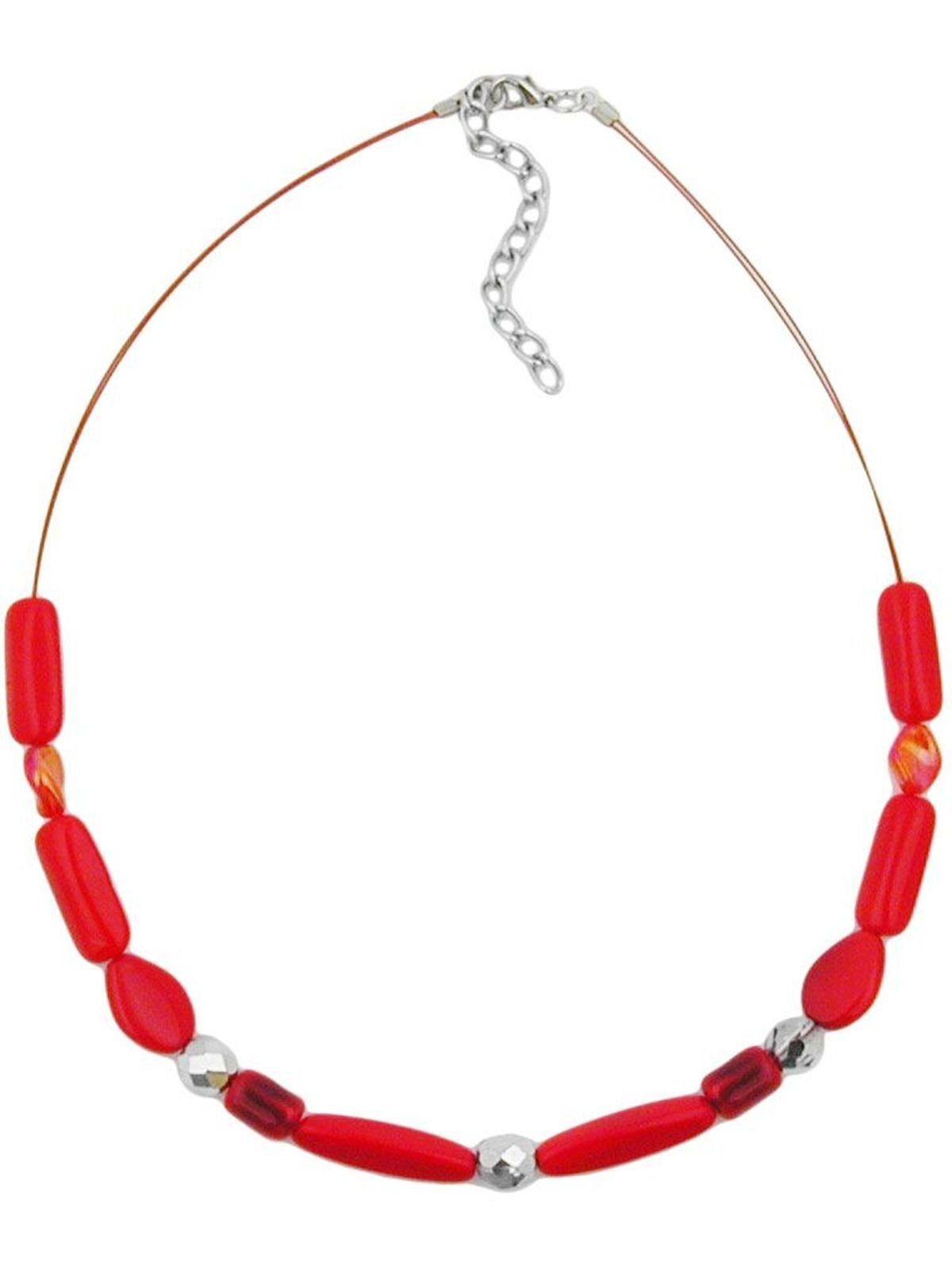 Gallay Perlenkette Kette Drahtkette mit Glasperlen rot-geflammt 42cm (1-tlg)