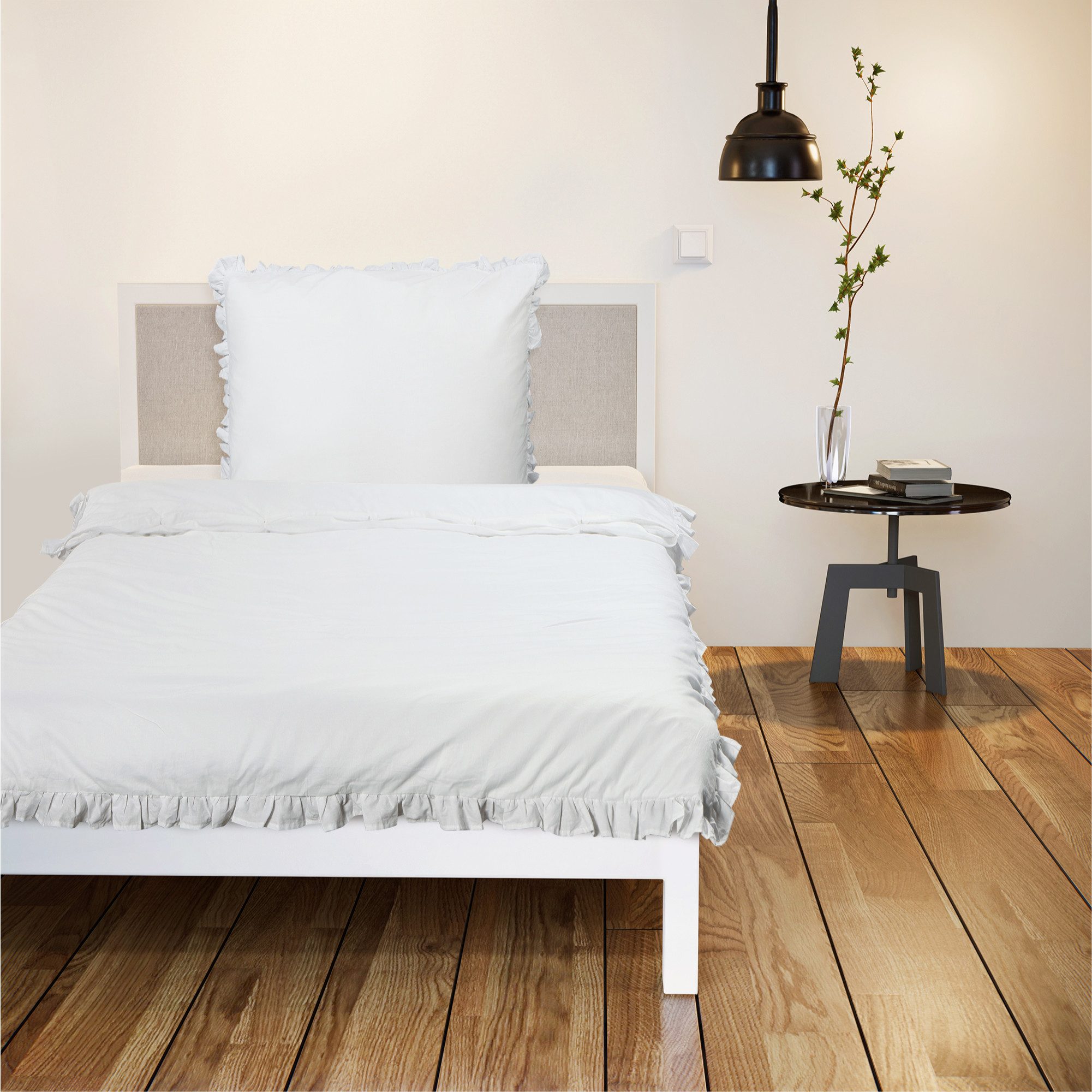 Bettwäsche Bettwäsche mit Rüschen Set - 135 x 200 cm - Einzel Set weiß, JEMIDI, 1 teilig
