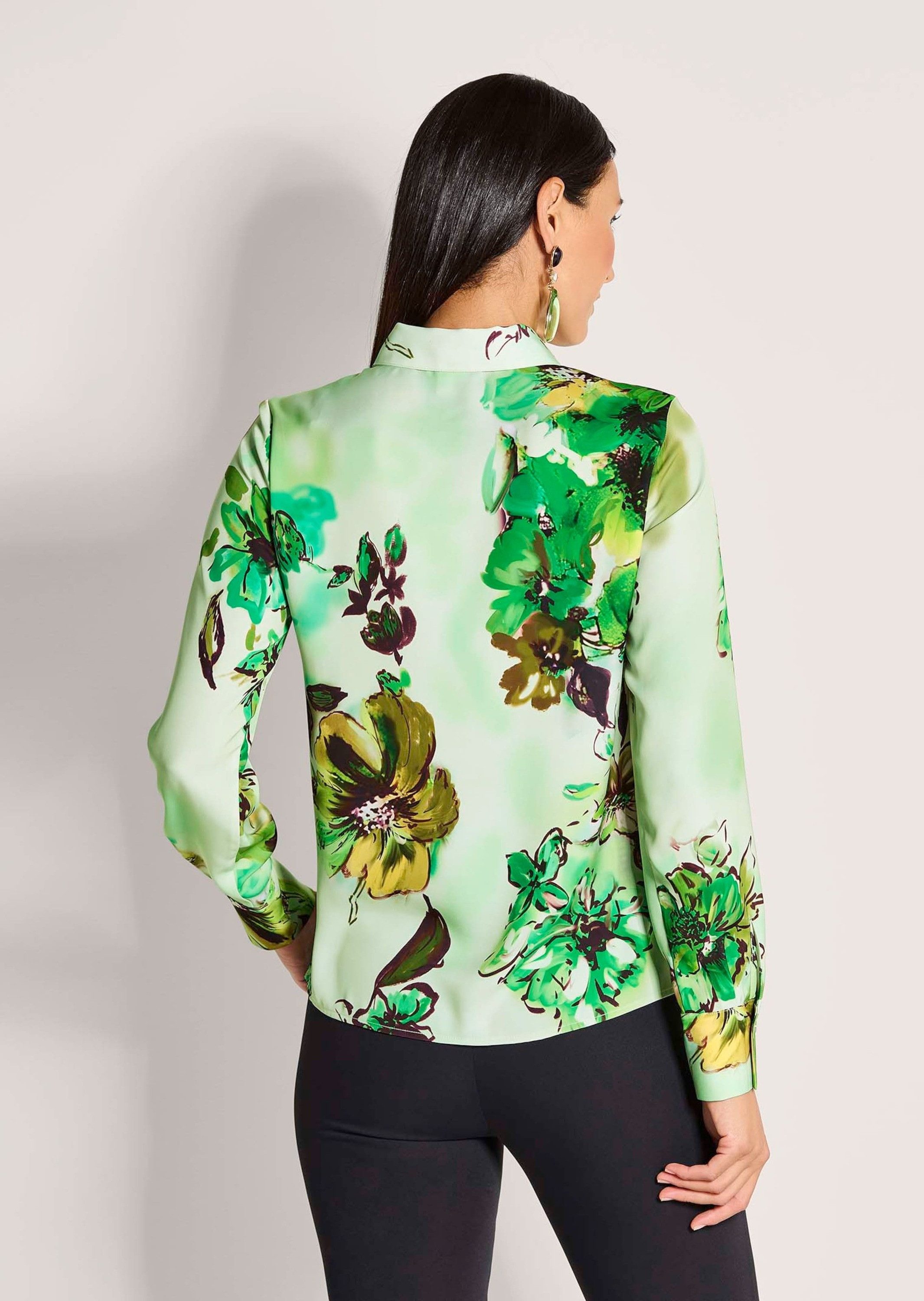 MADELEINE Langarmbluse Elegante Bluse mit Hemdkragen Florales-Muster, Knopfleiste, lange Ärmel