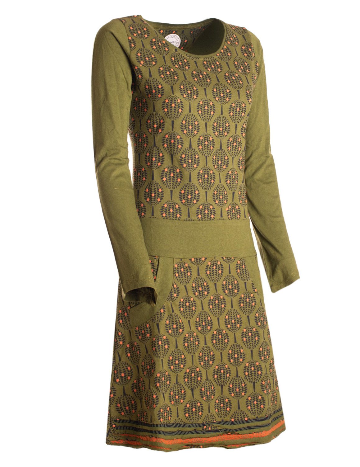 Vishes Jerseykleid Damen knielanges Kleid Baumwolle geometrisch A-Linie mit Taschen Alternative Bekleidung, Ethno, Hippie, Retro Style