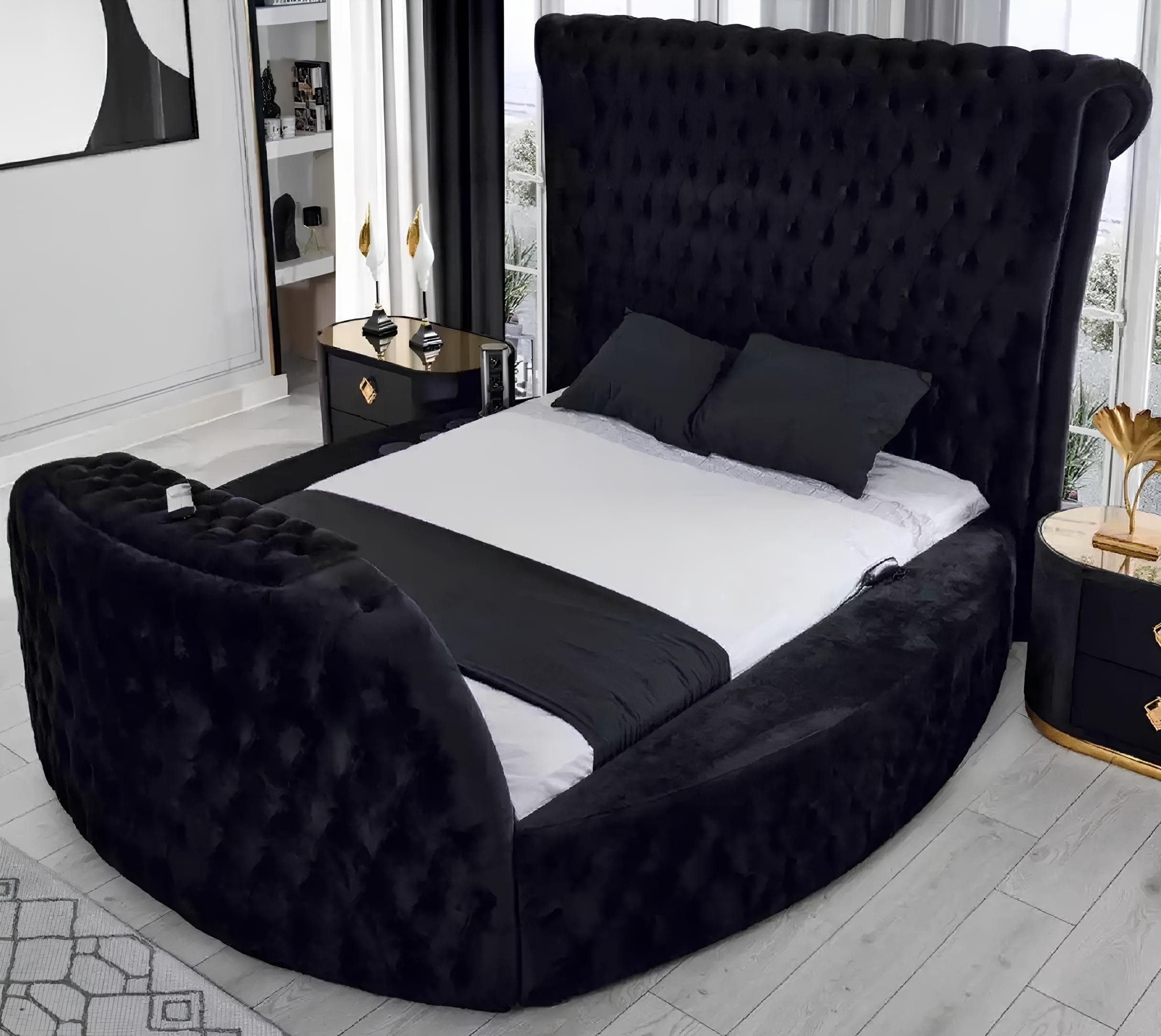 JVmoebel Rundbett Chesterfield Rundbett mit Lift und Schrank - 3-teiliges Set (3-tlg., Bett/2x Nachttische), Made in Europa