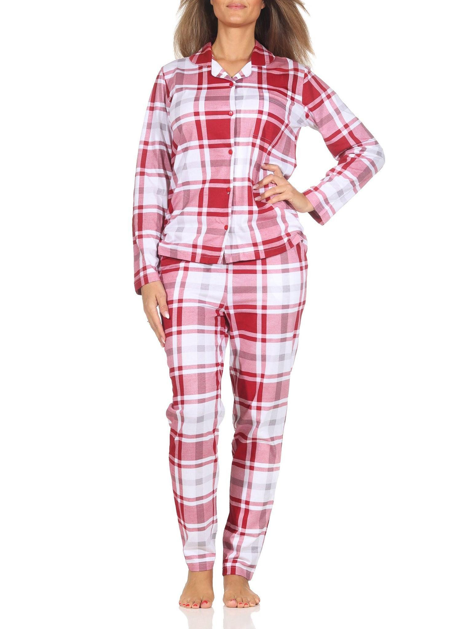 Pyjama Normann Damen Pyjama Jersey zum durchknöpfen in Karo Optik