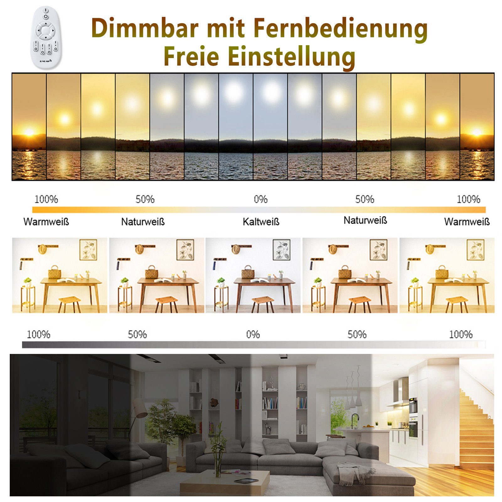 Modern für Wohnzimmer, LED Flur, Deckenleuchte Büro, Dimmbar/RGB/Kaltweiß/Warmweiß Küche, IP44 Lampe 24W, 24W/48W/64W/128W, Schutzart AUFUN