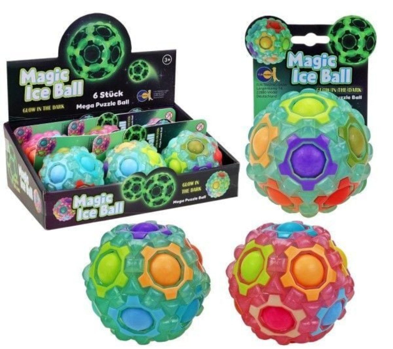 Fun Trading Spiel Magic Ice Ball Glow in the Dark Knobelball Ø 75mm (1 Design)