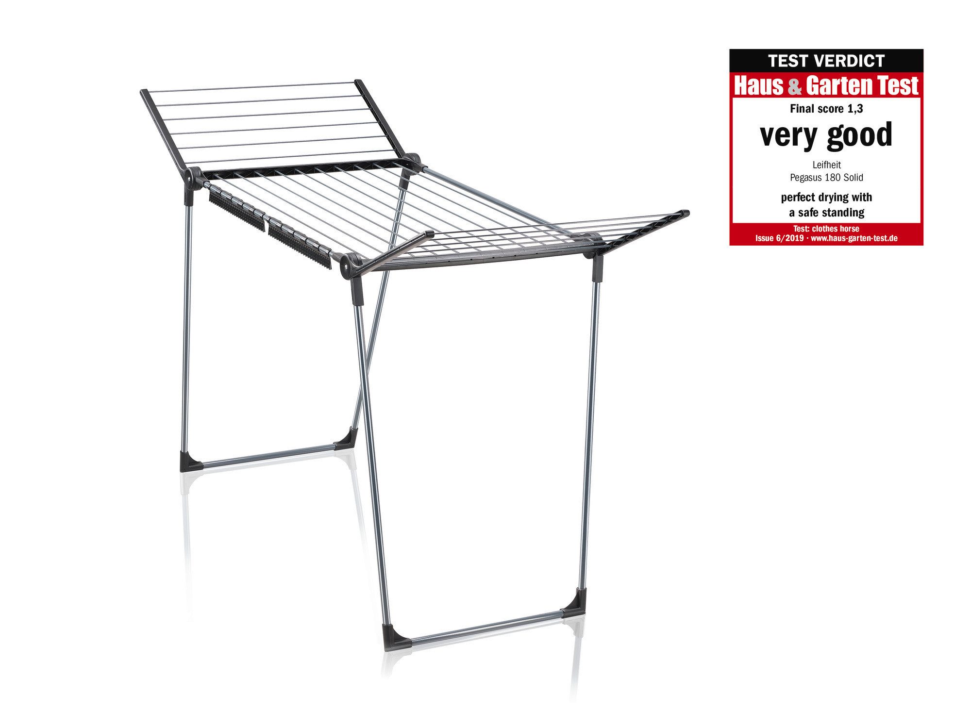 Leifheit Wäscheständer Standtrockner Pegasus 180 Solid Black, Trockenlänge, 105cm Flügelhöhe, Kleinteilehalter, zusammenklappbar