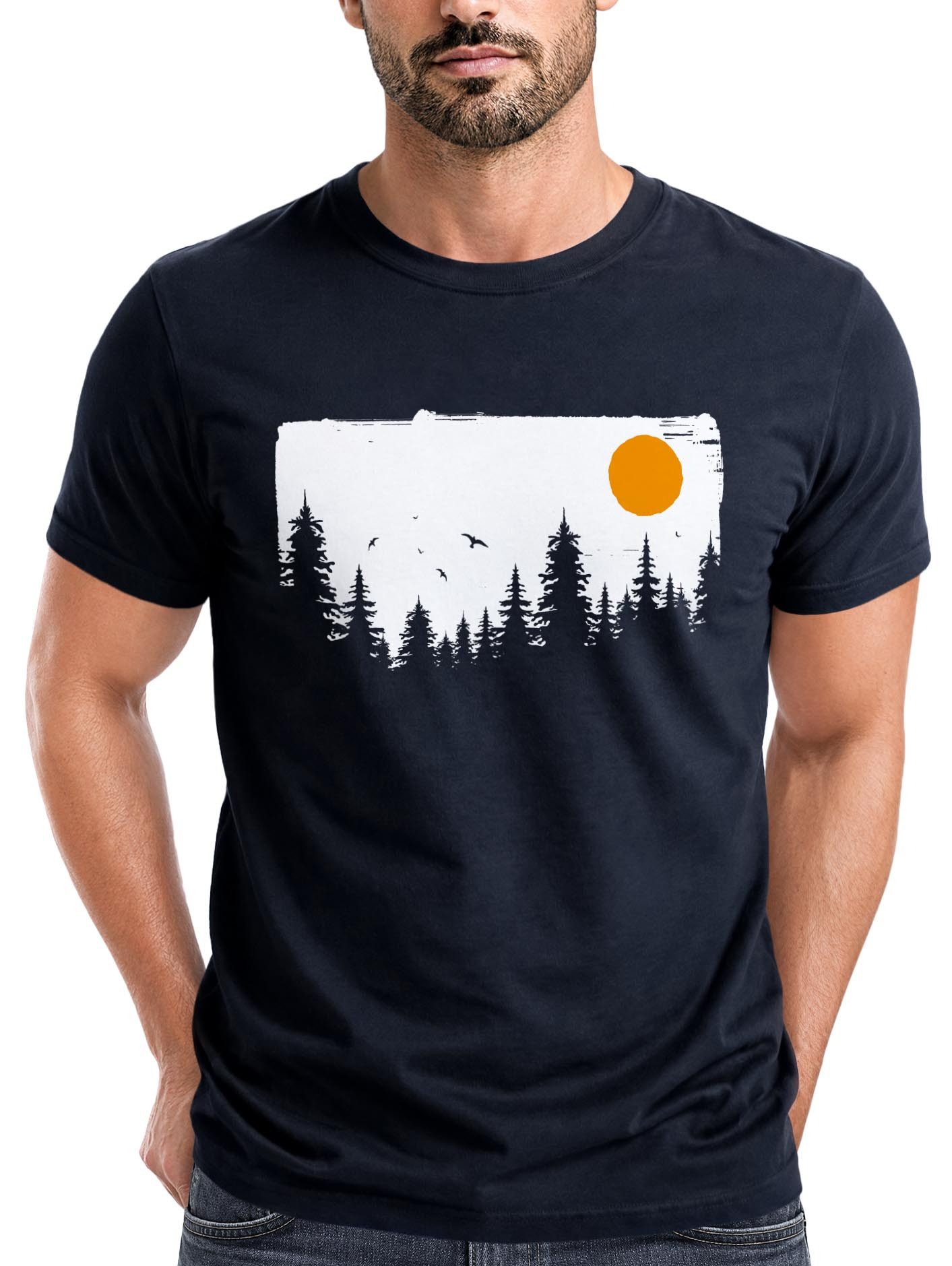 Neverless Print-Shirt Herren T-Shirt Wald Bäume Outdoor Adventure Abenteuer Natur-Liebhaber mit Print