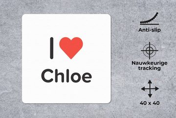 MuchoWow Gaming Mauspad Ich liebe - Chloe - Mädchen (1-St), Mousepad mit Rutschfester Unterseite, Gaming, 40x40 cm, XXL, Großes