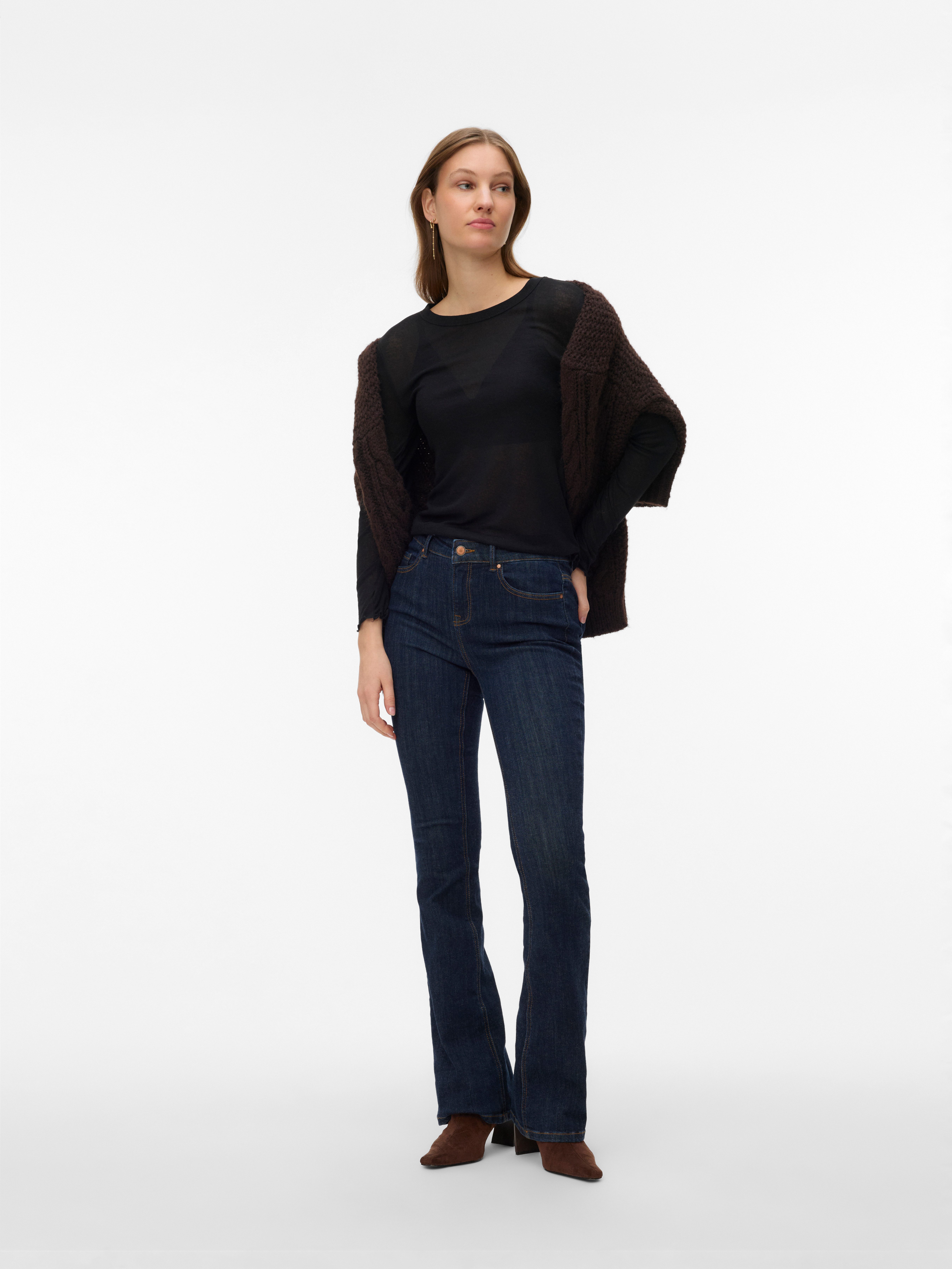Vero Moda Langarmshirt VMARIEL LS TOP JRS NOOS Materialmix, gewellter Saum