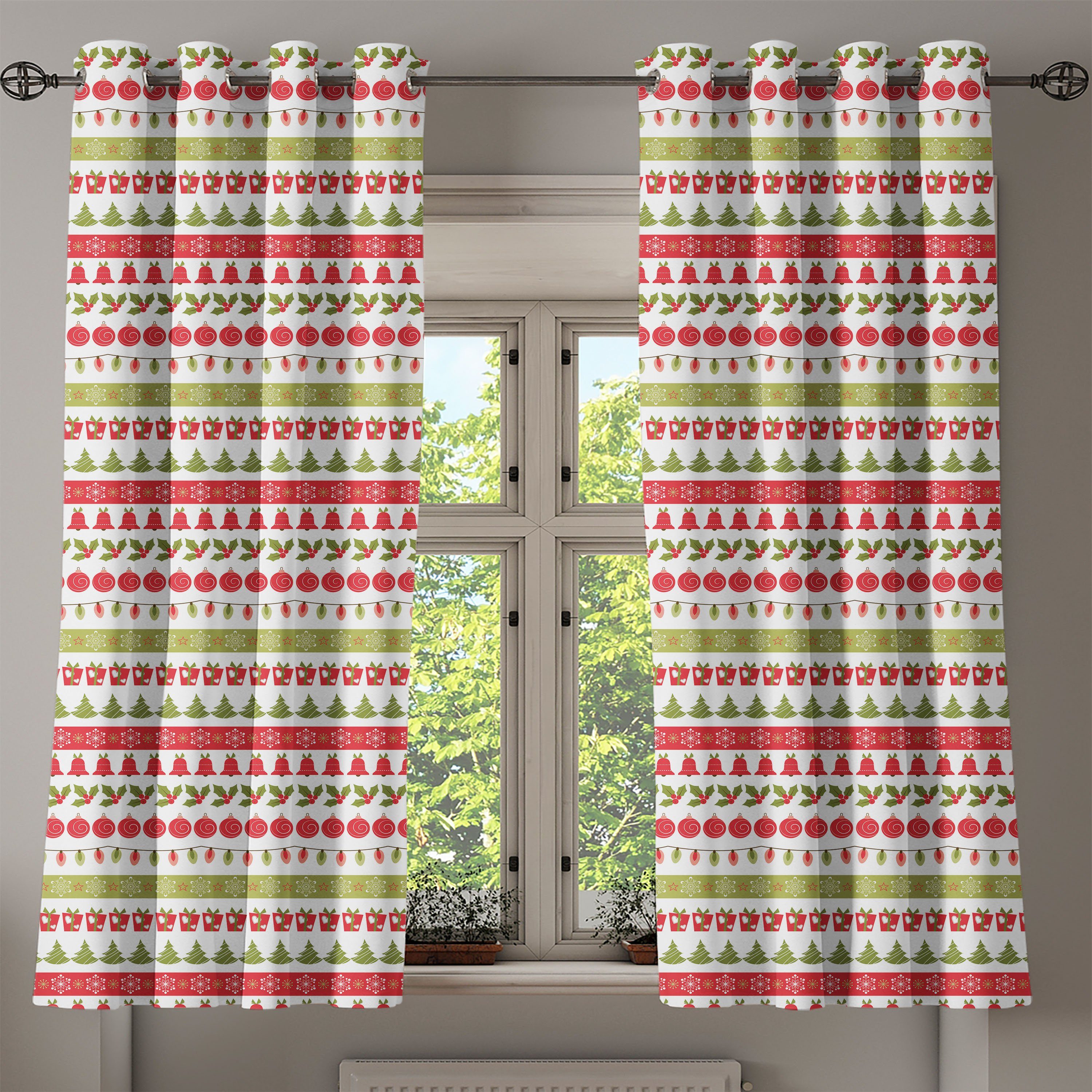 2-Panel-Fenstervorhänge Gardine Dezember Wohnzimmer, Weihnachten Schlafzimmer Abakuhaus, Urlaub für Dekorative