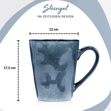 SÄNGER Becher Darwin Kaffeebecher Set (4-teilig), Steingut, Handmade, 500 ml, Blau