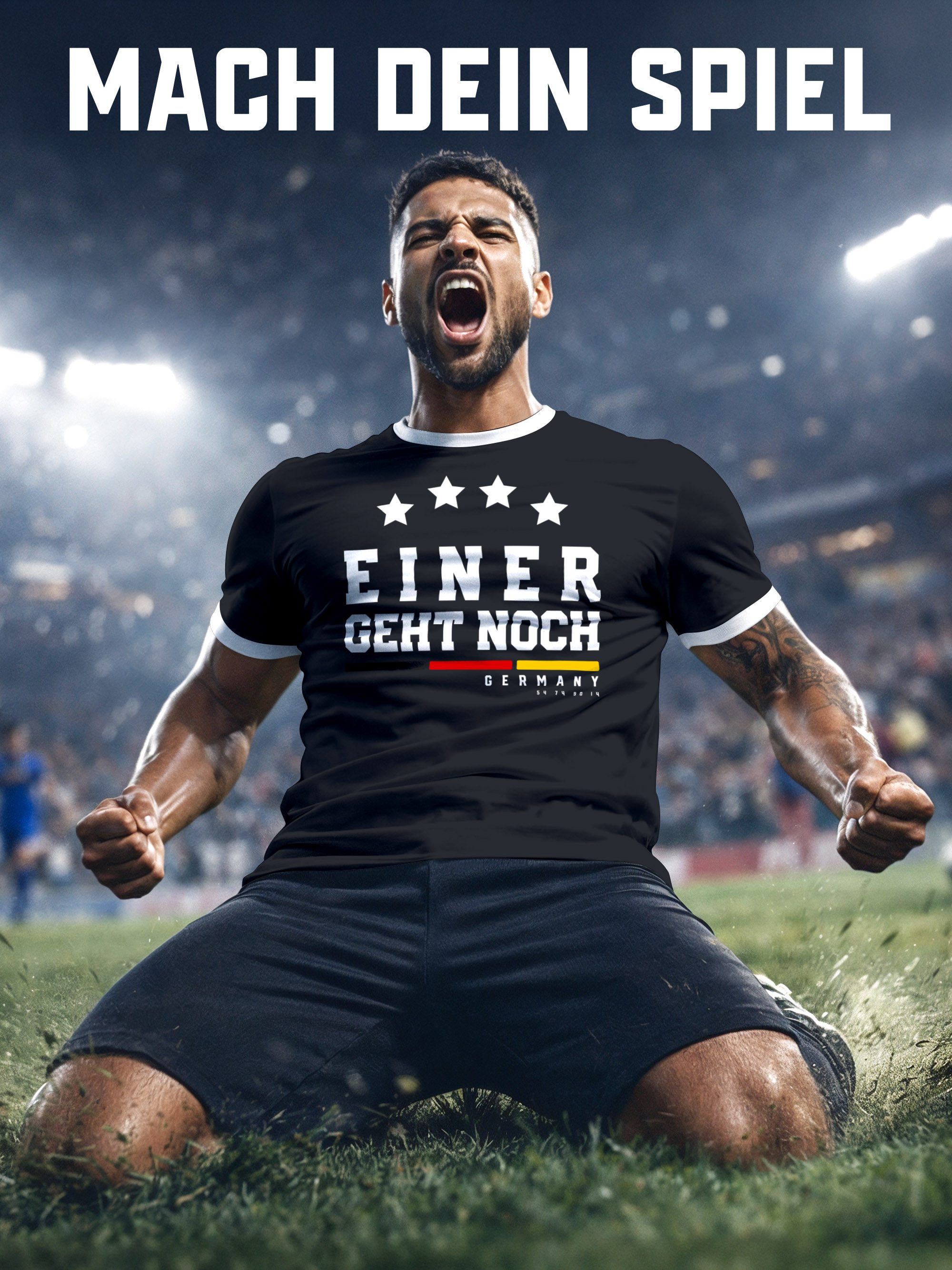 MoonWorks Print-Shirt Herren Fan-Shirt Deutschland Einer geht geht noch vier Sterne Fußball mit Print