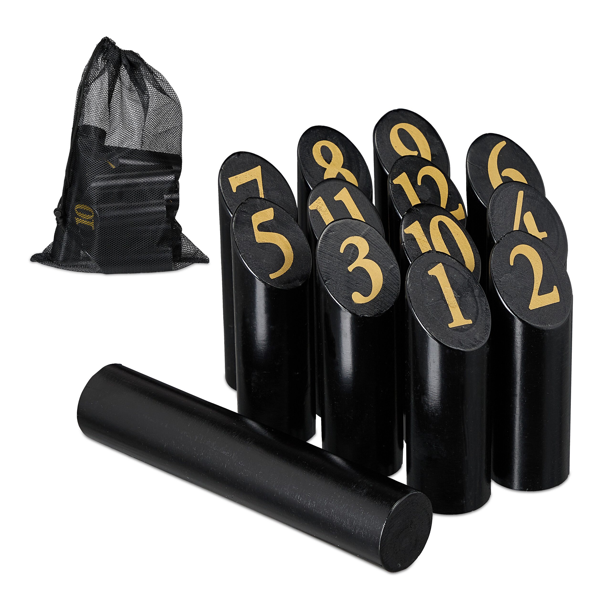 relaxdays Spielzeug-Gartenset Schwarzes Kubb Wikingerspiel mit Tasche, (14-tlg)