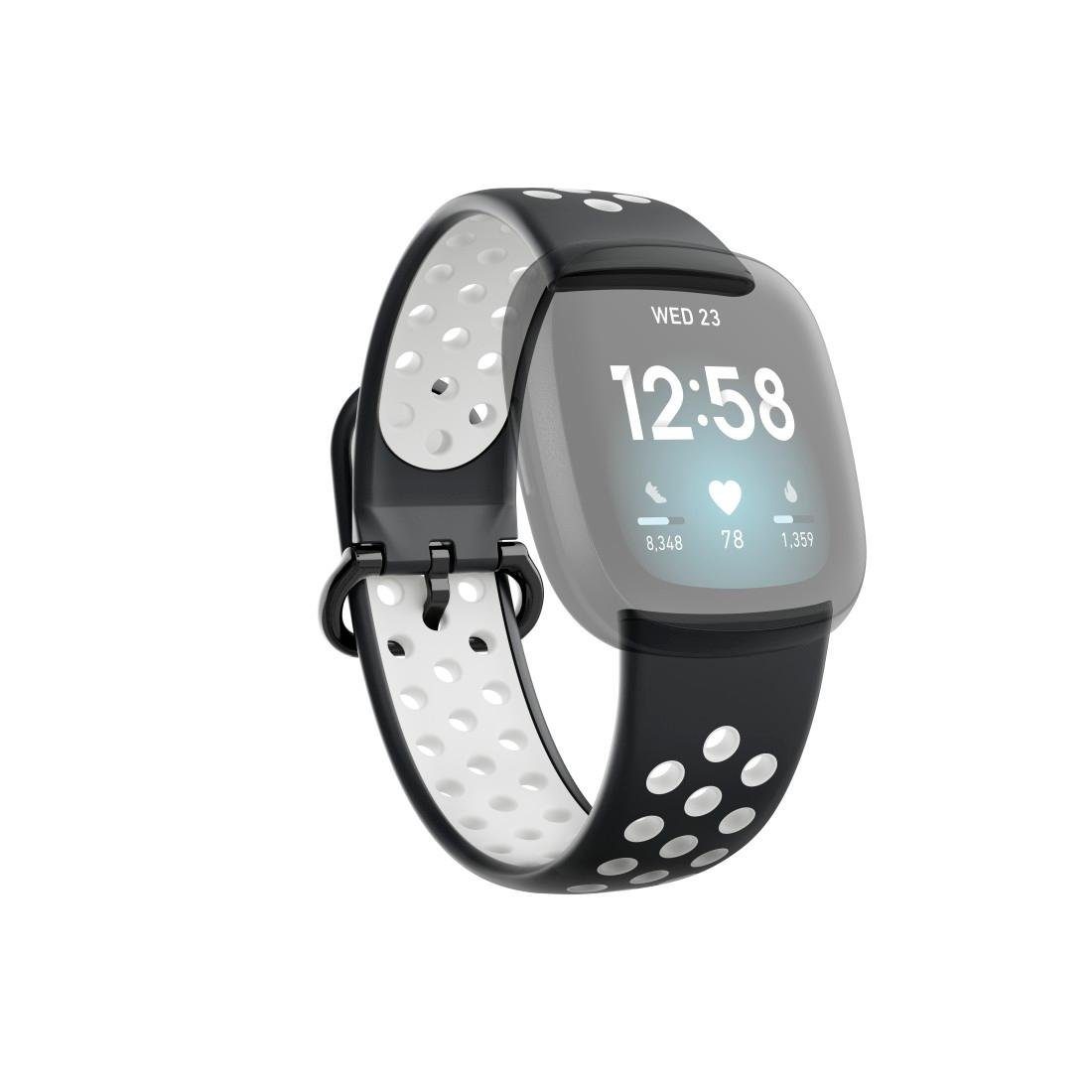 Hama Smartwatch-Armband 3/4/Sense (2), cm/21 schwarz Ersatzarmband 22 cm für Fitbit Versa Silikon