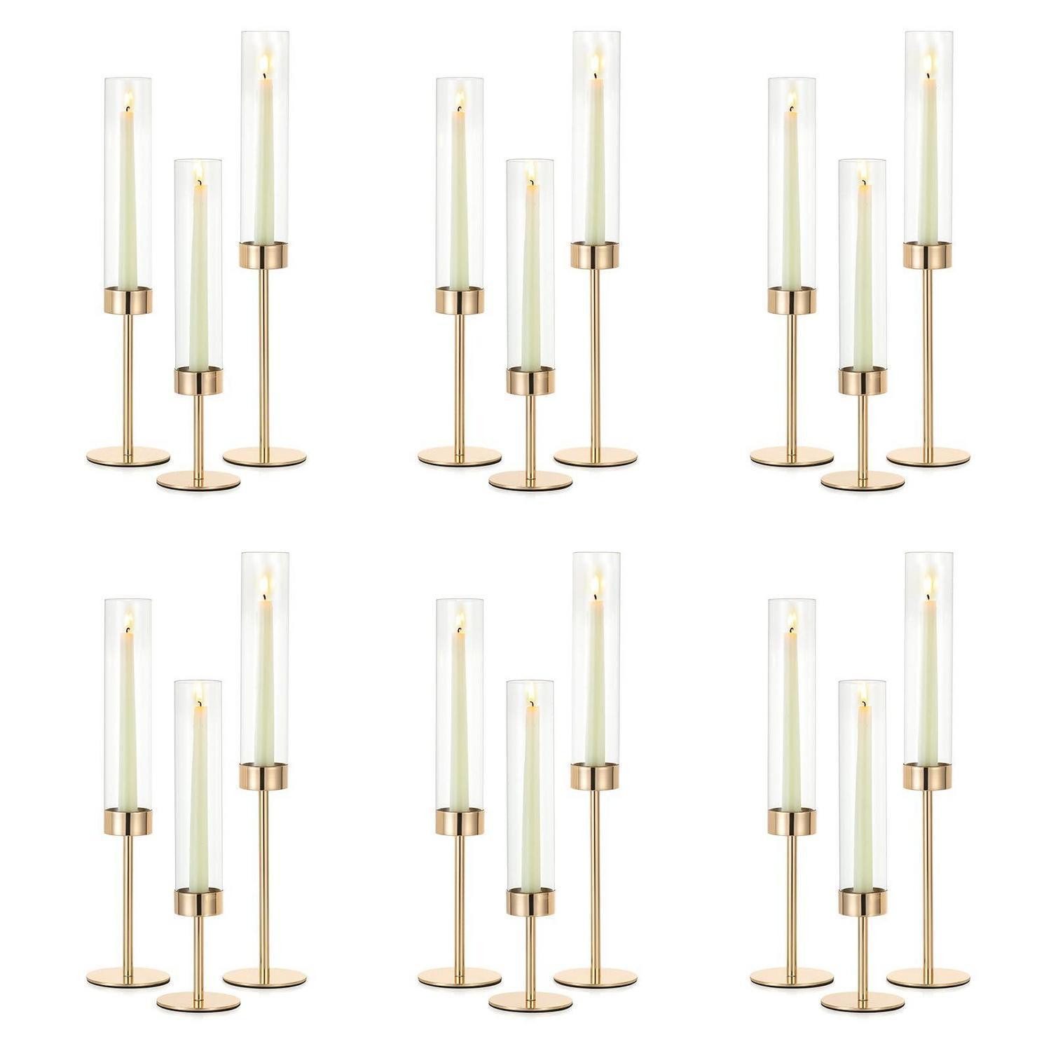 LuxusKollektion Kerzenständer Kerzenhalter Gold Glaszylinder Stabkerzen 18cm 3er Set (18 St)