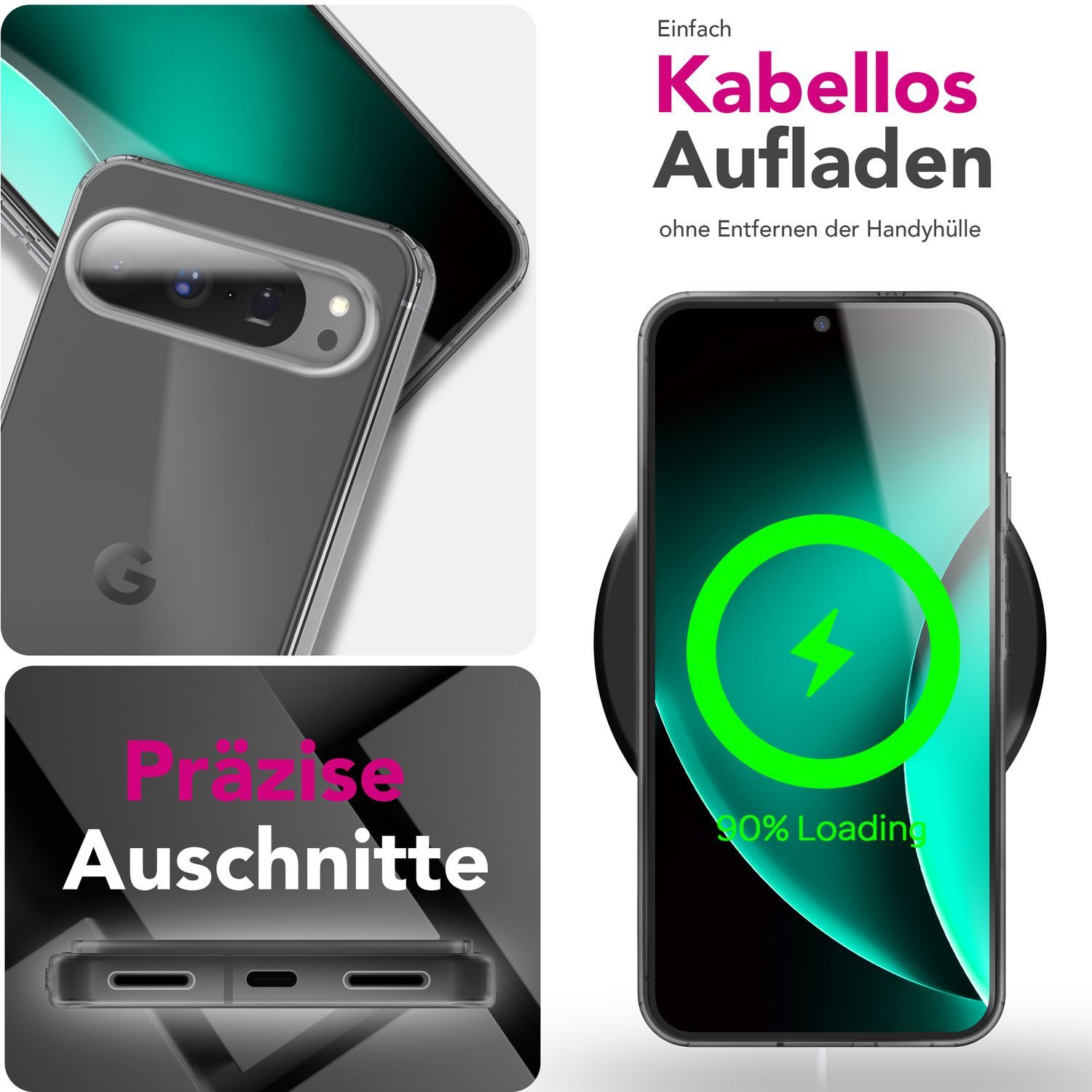 Nalia Smartphone-Hülle Google Pixel 10 Pro XL 17,3 cm (6,8 Zoll), GLAZE Case - Transparentes Silikon, Anti-Watermark & Schlank
