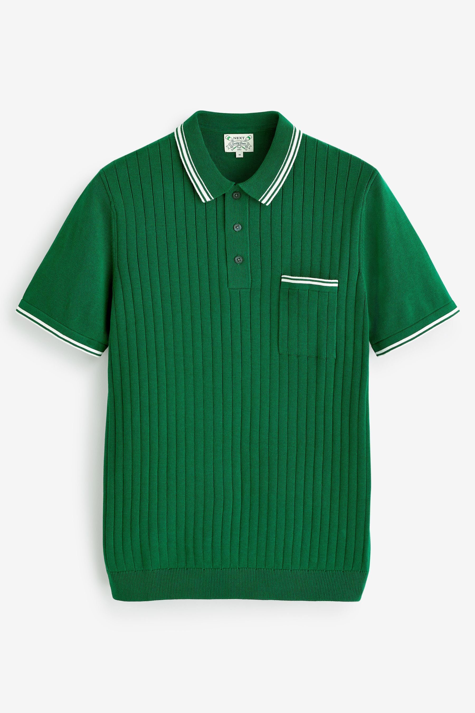 Next Poloshirt Polohemd aus Strickmaterial mit Randstreifen (1-tlg) Green