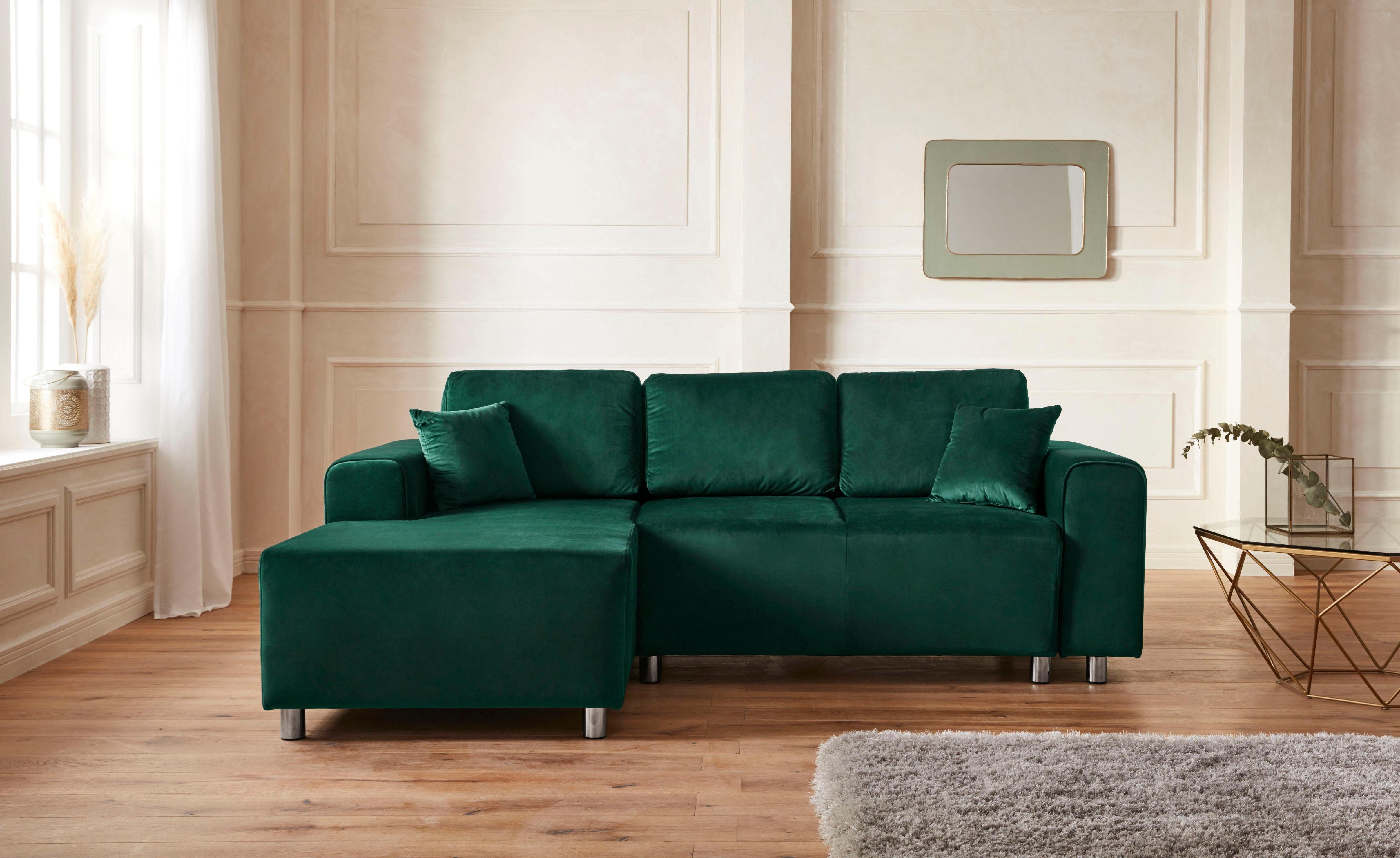 Home affaire Ecksofa Györ, L-Form, wahlweise mit Bettfunktion und Bettkasten incl. 2 Zierkissen