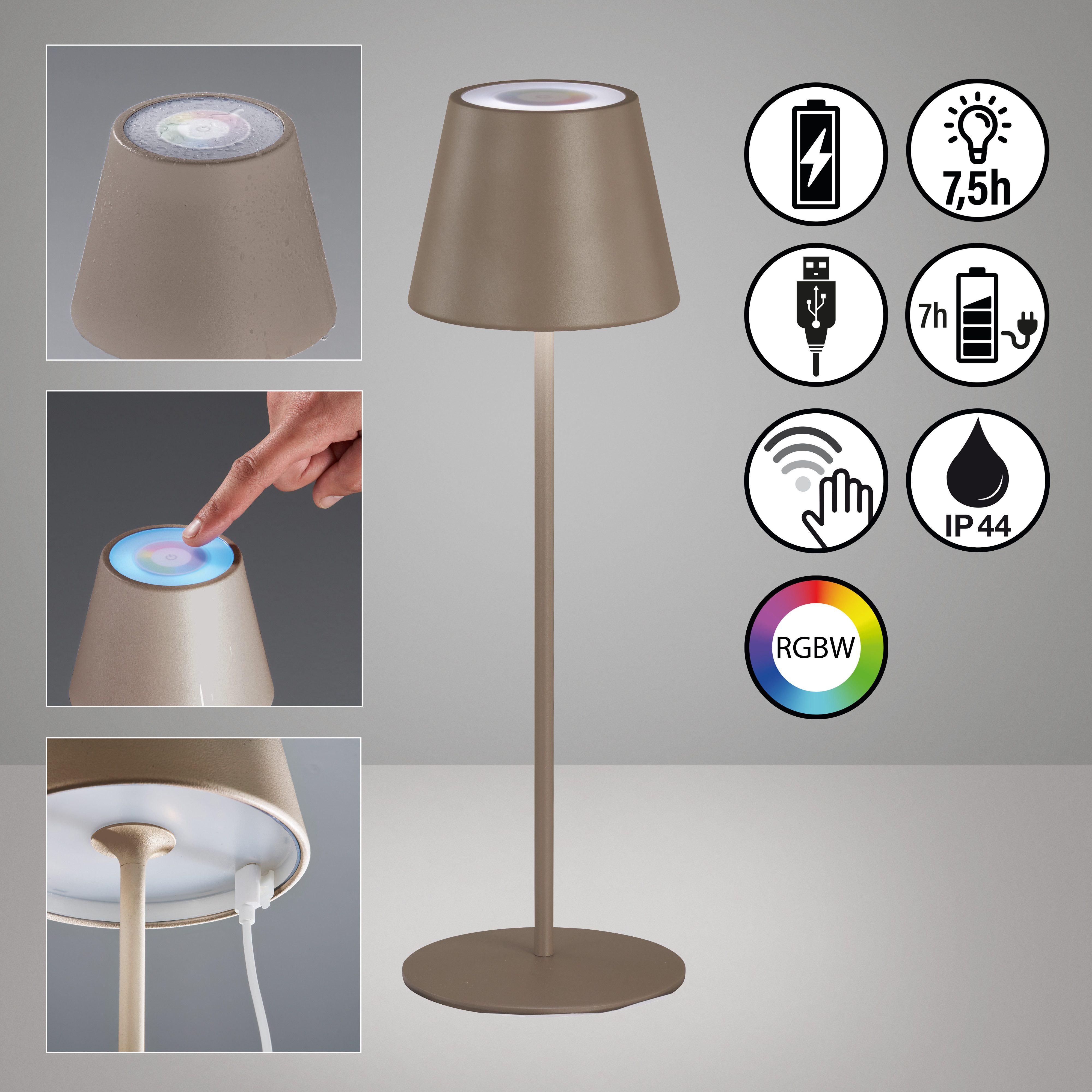 easy! BY FHL Außen-Tischleuchte Cosenza, Dimmfunktion, Farbwechsel, USB-Ladefunktion, LED fest integriert, Warmweiß