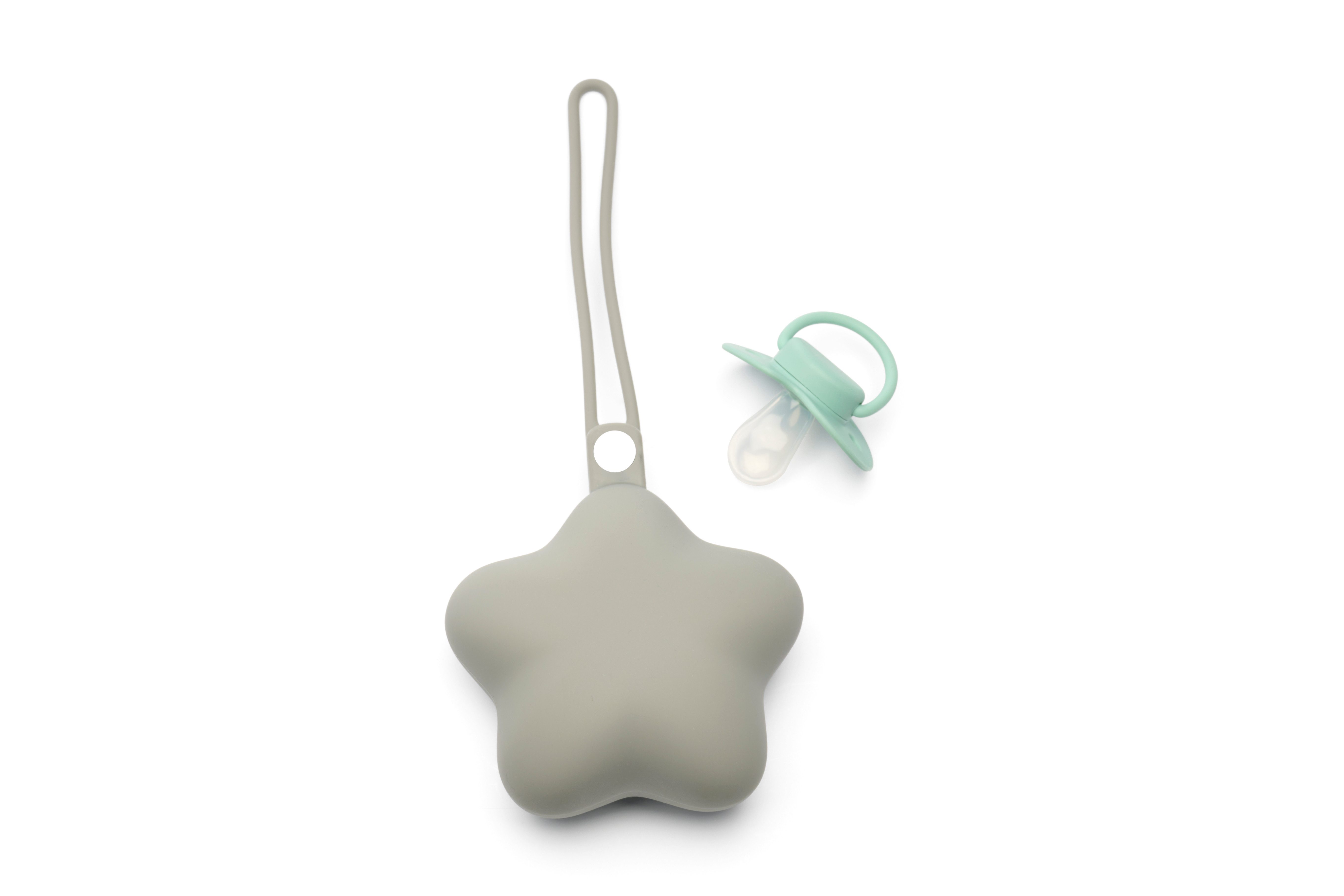 Dooky Schnullerbefestigung Schnullerbox aus Silikon – Grauer Stern, Aufbewahrungsbox Schnuller, (1-tlg), Flexible Schlaufe zur Befestigung an Tasche oder Kinderwagen