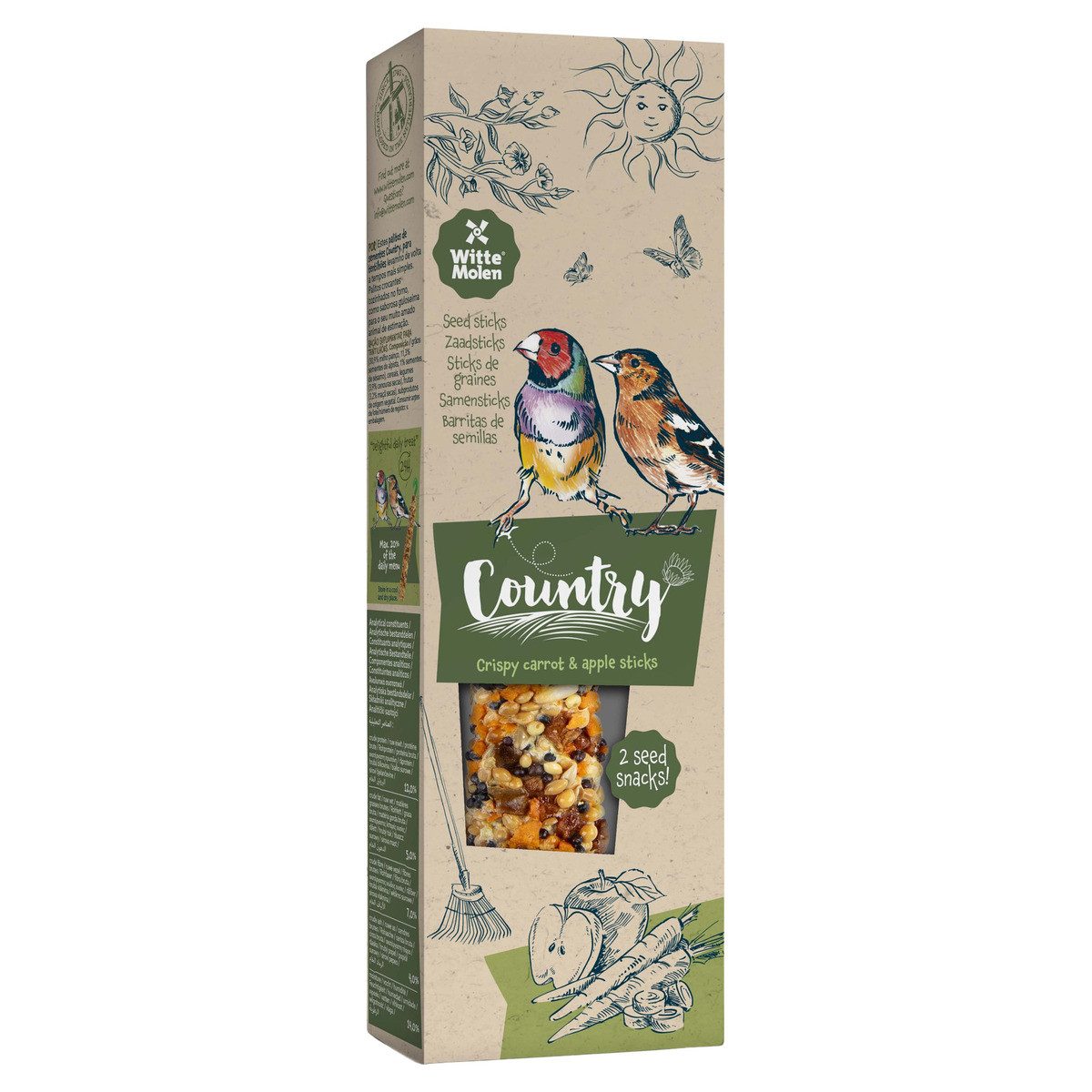Witte Molen Country Knabbersticks Finken Karotte & Apfel 60 g, Trockenfutter für: Vogel