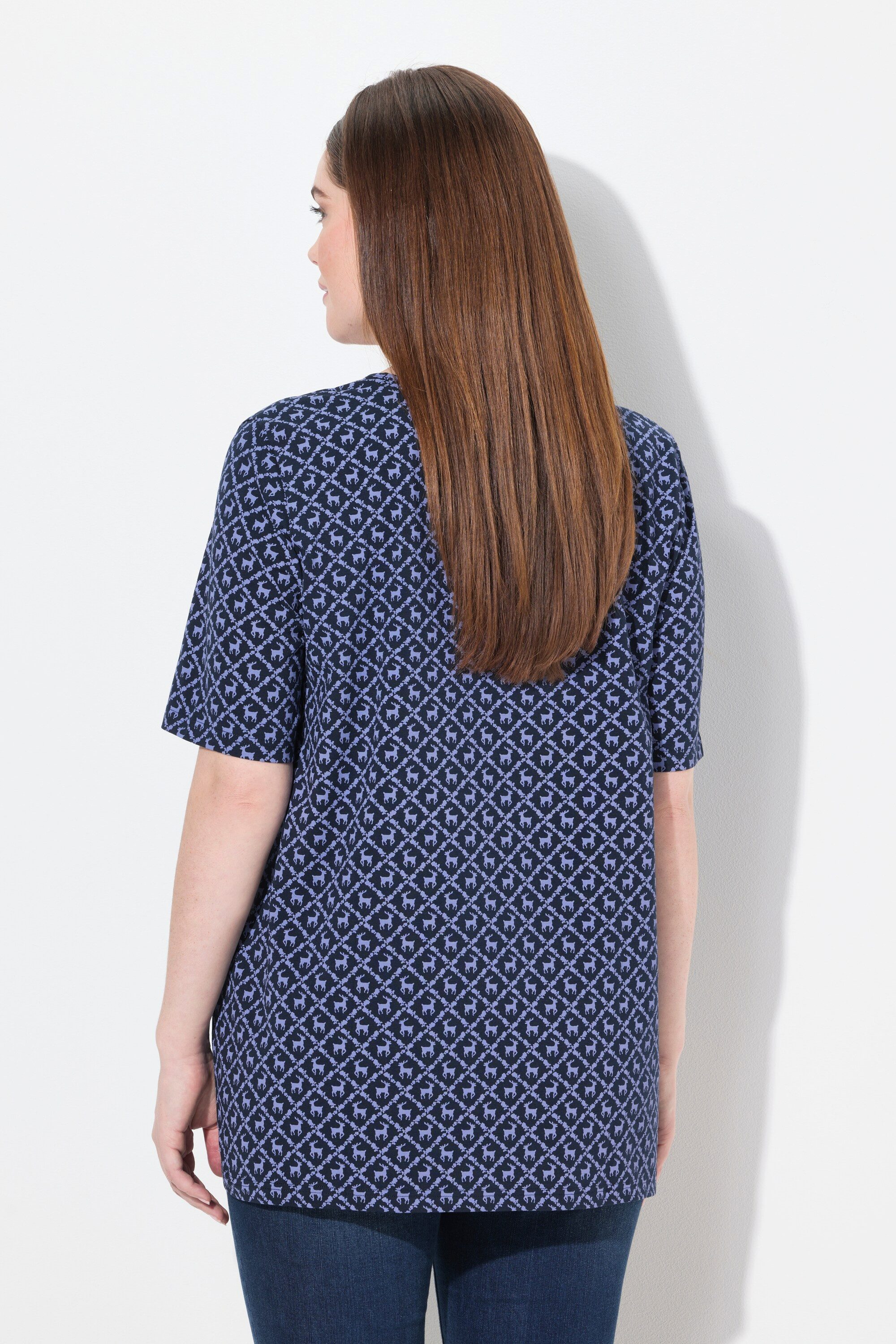 Ulla Popken T-Shirt T-Shirt Trachtenmuster A-Linie V-Ausschnitt