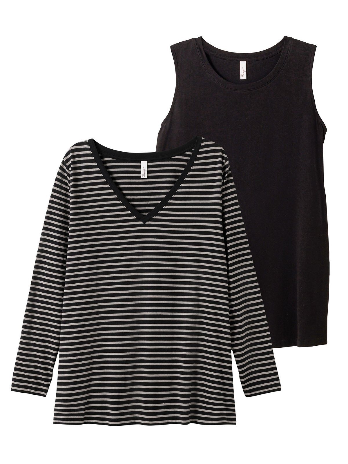 Sheego 2-in-1-Shirt Große schwarz Größen als Layering-Look im gestreift Set