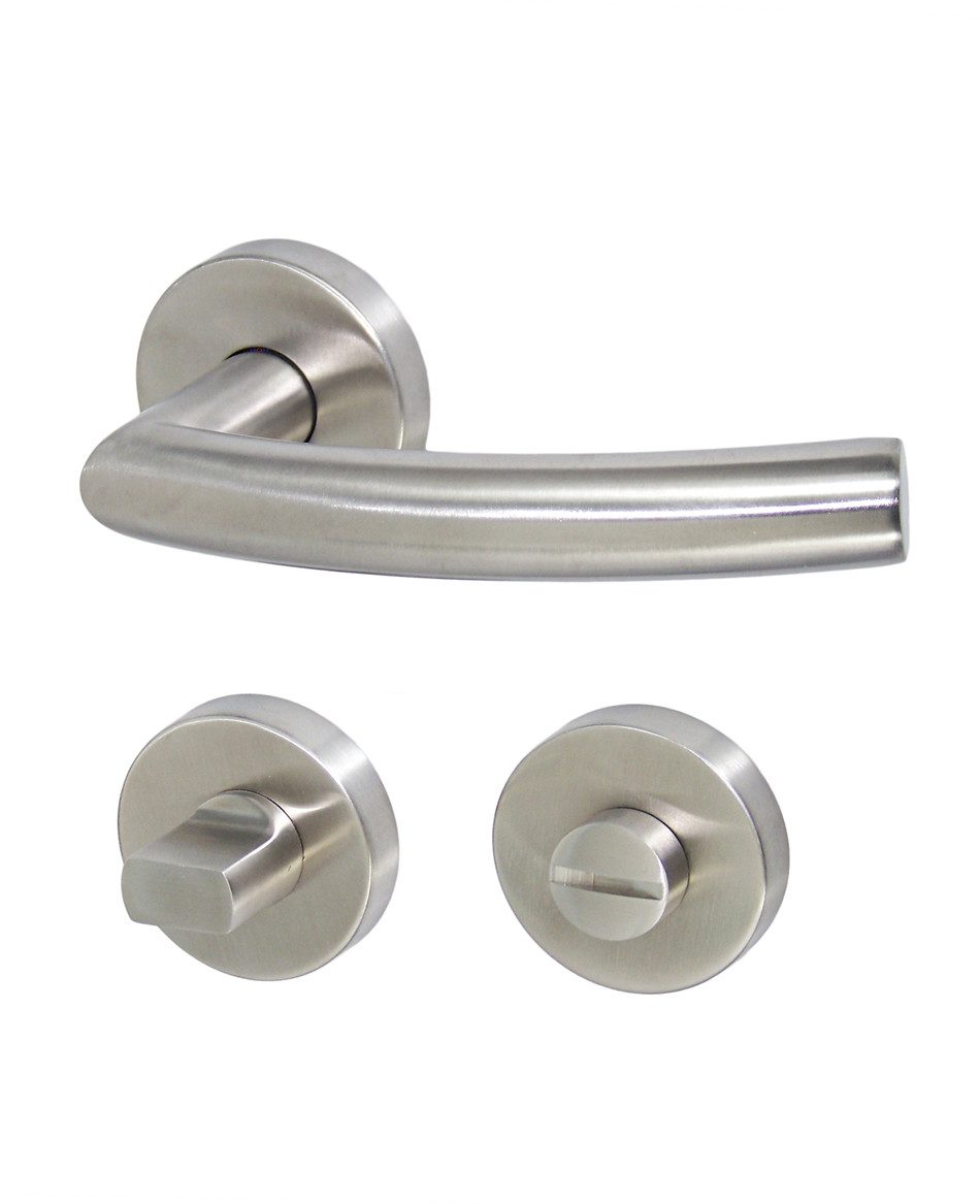 Türbeschlag Edelstahl V2A Türbeschlag 1474 Paula R Türklinke Türdrücker (WC Türbeschlag, Kompletter Türbeschlag Beidseitig), Rückholfeder zur Schlossentlastung