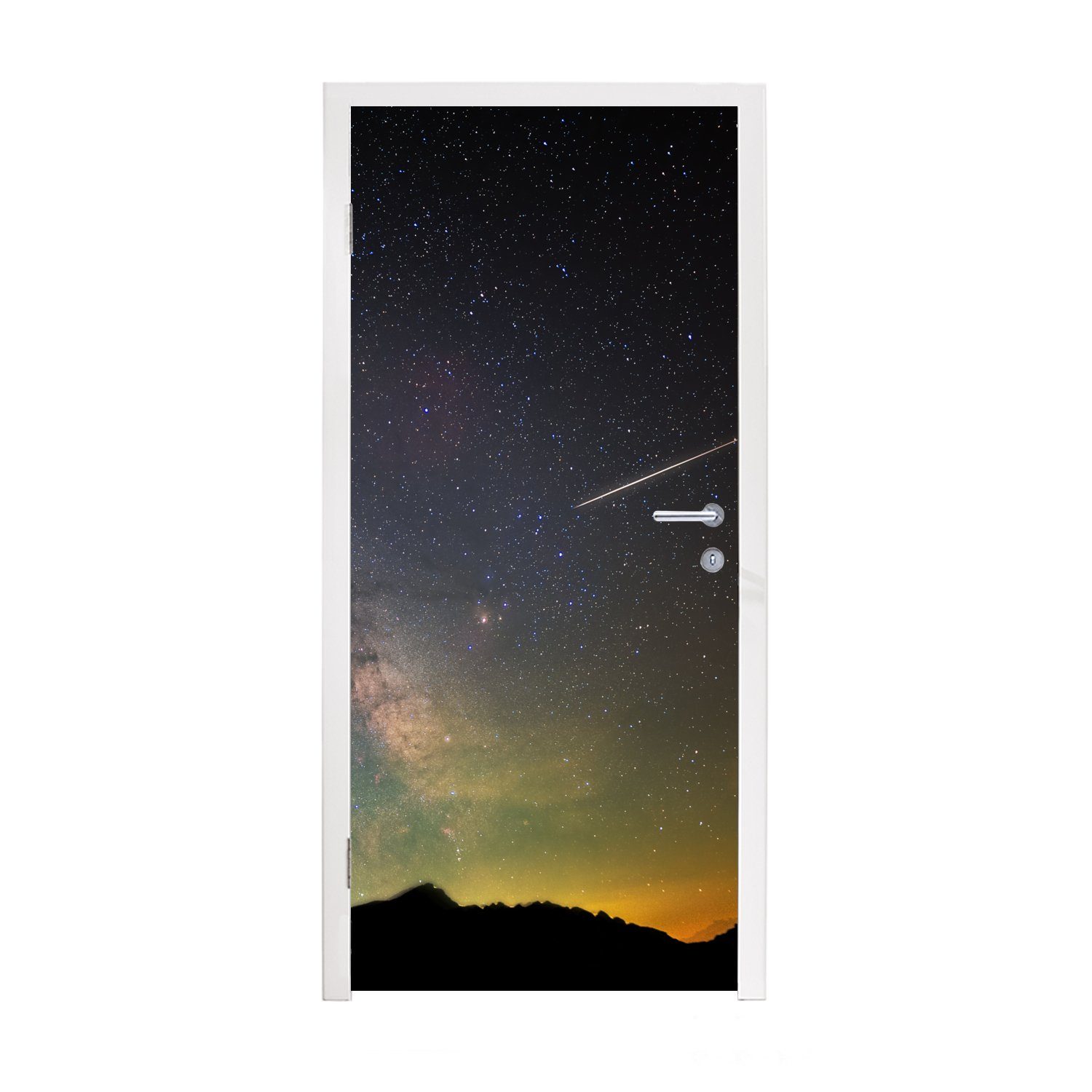MuchoWow Türtapete Die Milchstraße und die Sternschnuppe, Matt, bedruckt, (1 St), Fototapete für Tür, Türaufkleber, 75x205 cm