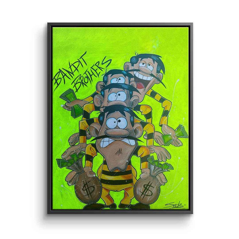 DOTCOMCANVAS® Leinwandbild Bandit Brothers, Leinwand Bild Bandit Brothers Die Daltons Lucky Luke comic Pop Art schwarzer Rahmen