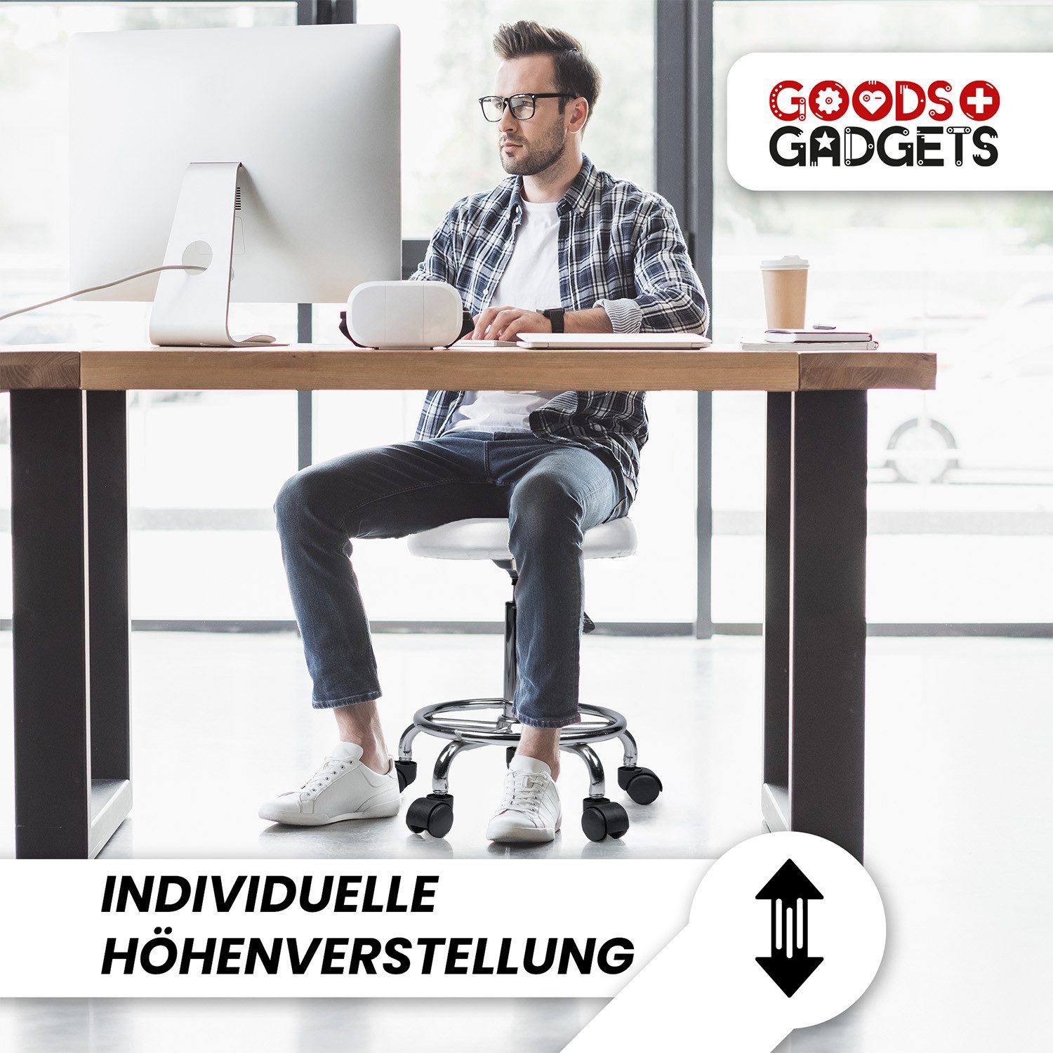 Goods+Gadgets Drehhocker Drehhocker – Arbeitshocker – Rollhocker – Höhenverstellbar Bürohocker (höhenverstellbarer), Praxishocker Rollhocker