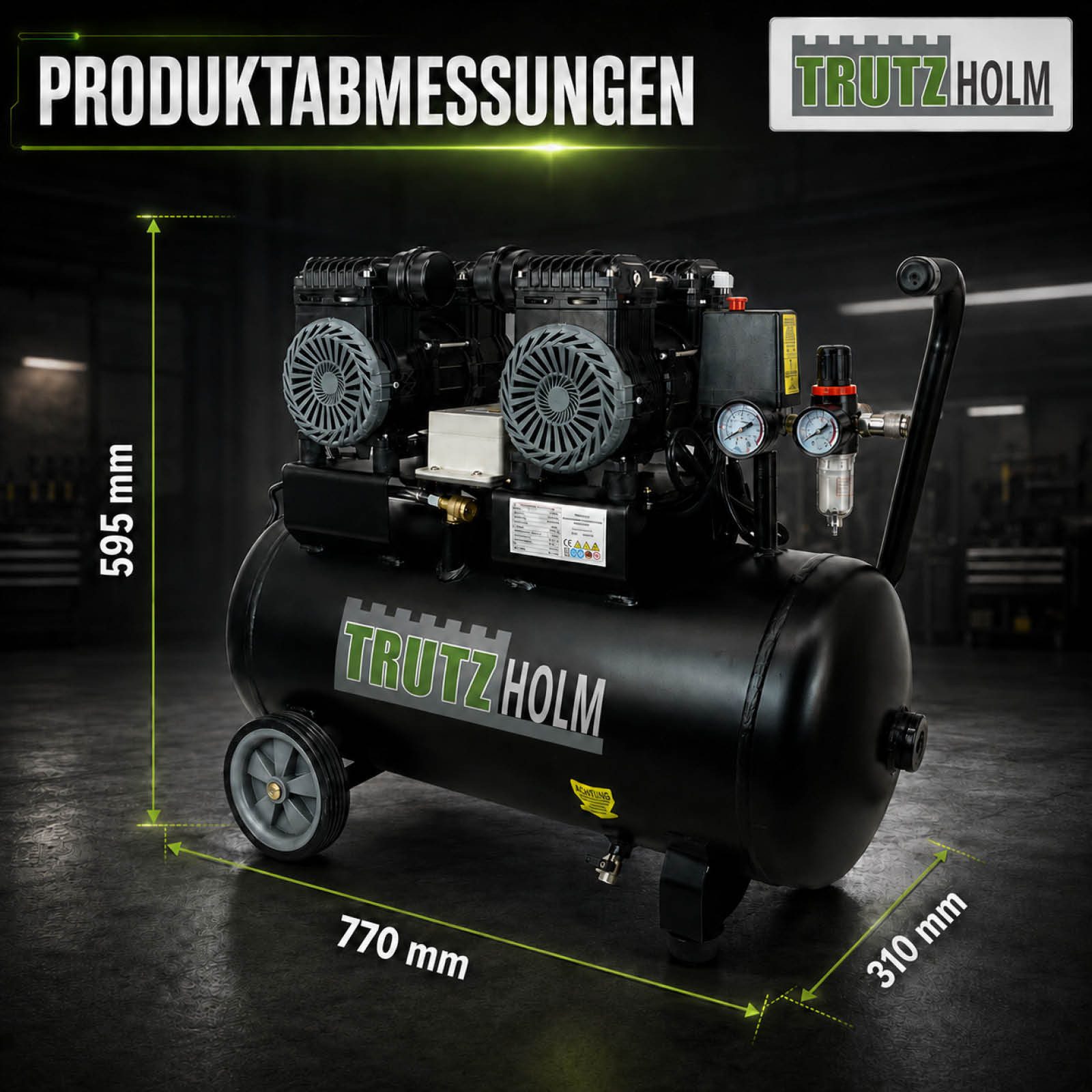 TRUTZHOLM Kompressor Premium Brushless Silent Flüsterkompressor 50L 1800W 62dB 8 bar, max. 8 bar, 50 l, Komplett-Set