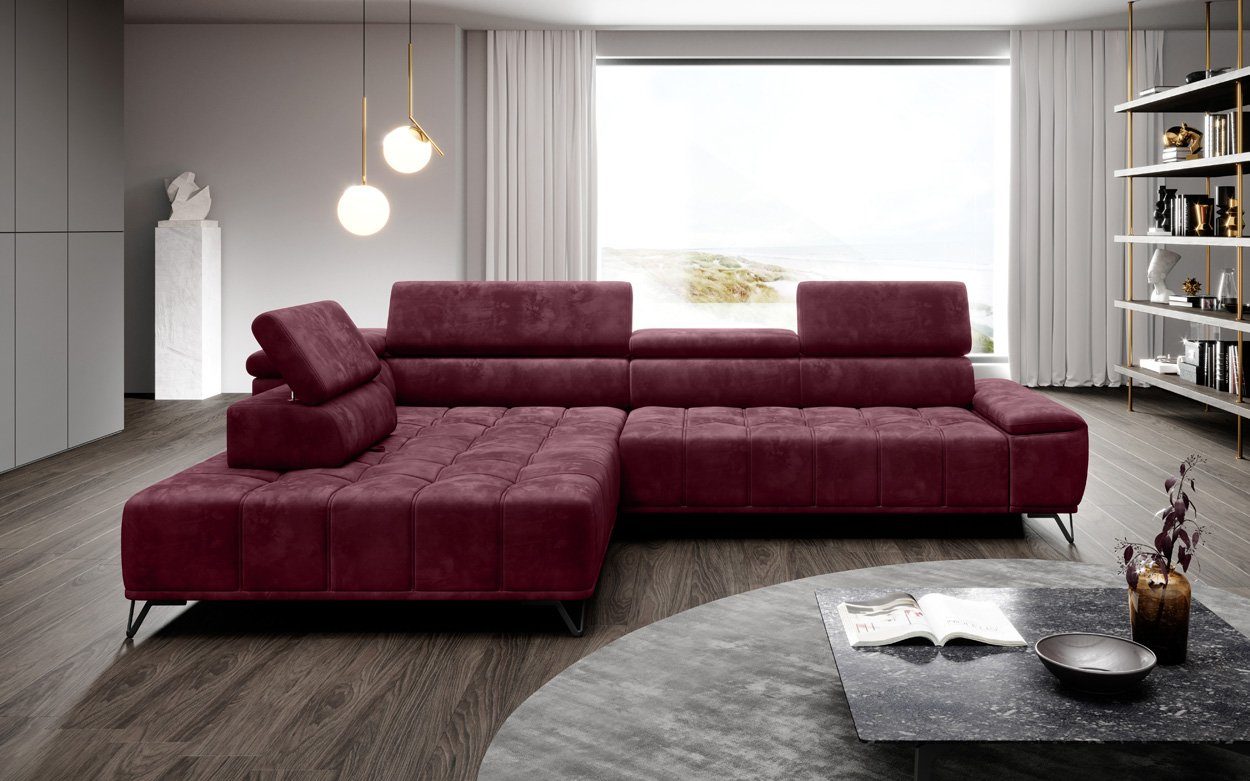 WOHNKLUSIV Ecksofa Ecksofa VERONA m. elektrischer Sitztiefenverstellung - Designsofa, elektronische Sitztziefenvestellung, Kopfstützenverstellung Rot