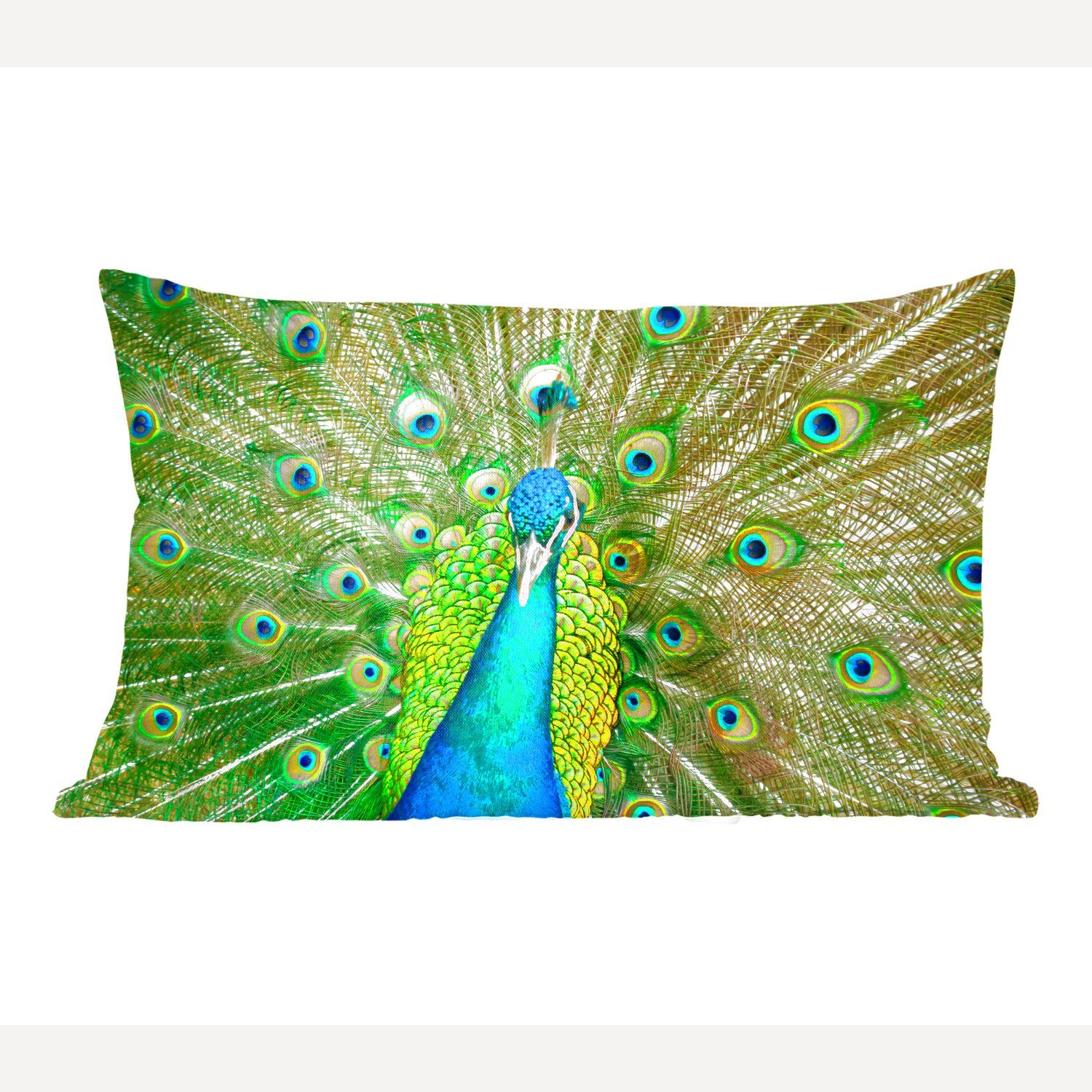 MuchoWow Dekokissen Nahaufnahme - Pfau - Indien, Wohzimmer Dekoration, Zierkissen, Dekokissen mit Füllung, Schlafzimmer