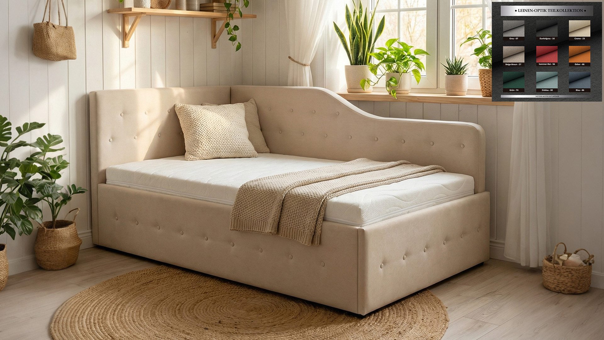 PAARA Polsterbett mit Bettkasten und hohem Seitenteil inkl. Lattenrost & Matratze (Lattenroste), mit hohem Seitenteil